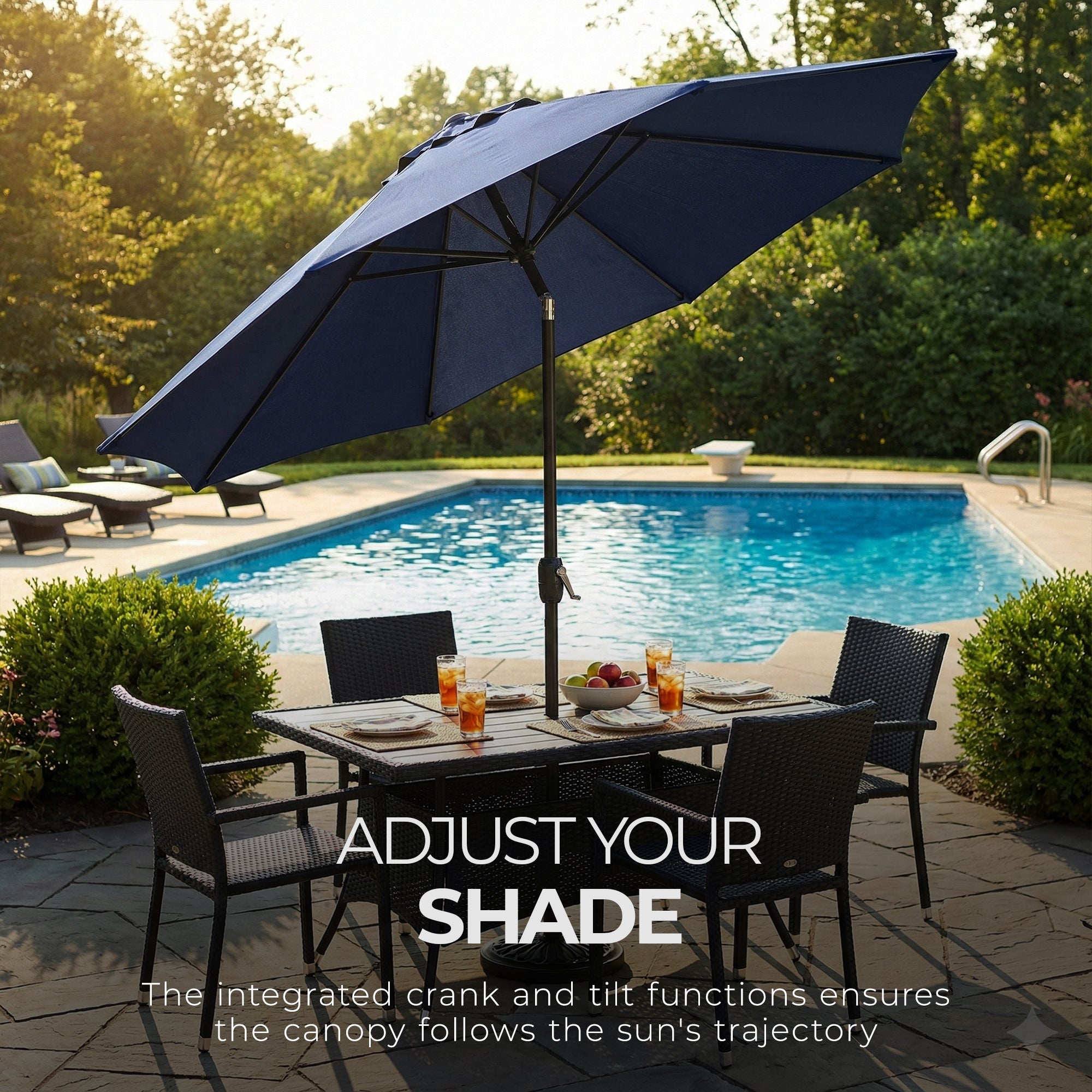 Four Seasons Courtyard 9 Foot Crank Lift Patio Umbrella, Navy (Open Box) - VMInnovations