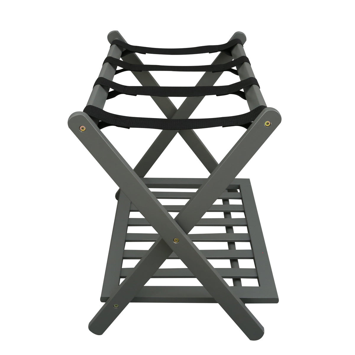 Casual Home Hotel Style Solid Pine Folding Luggage Rack with Shelf, Gray (Used)