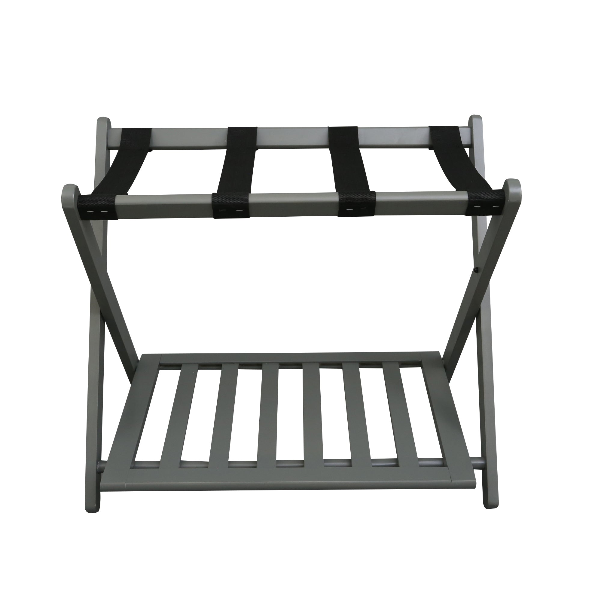 Casual Home Hotel Style Solid Pine Folding Luggage Rack with Shelf, Gray (Used)