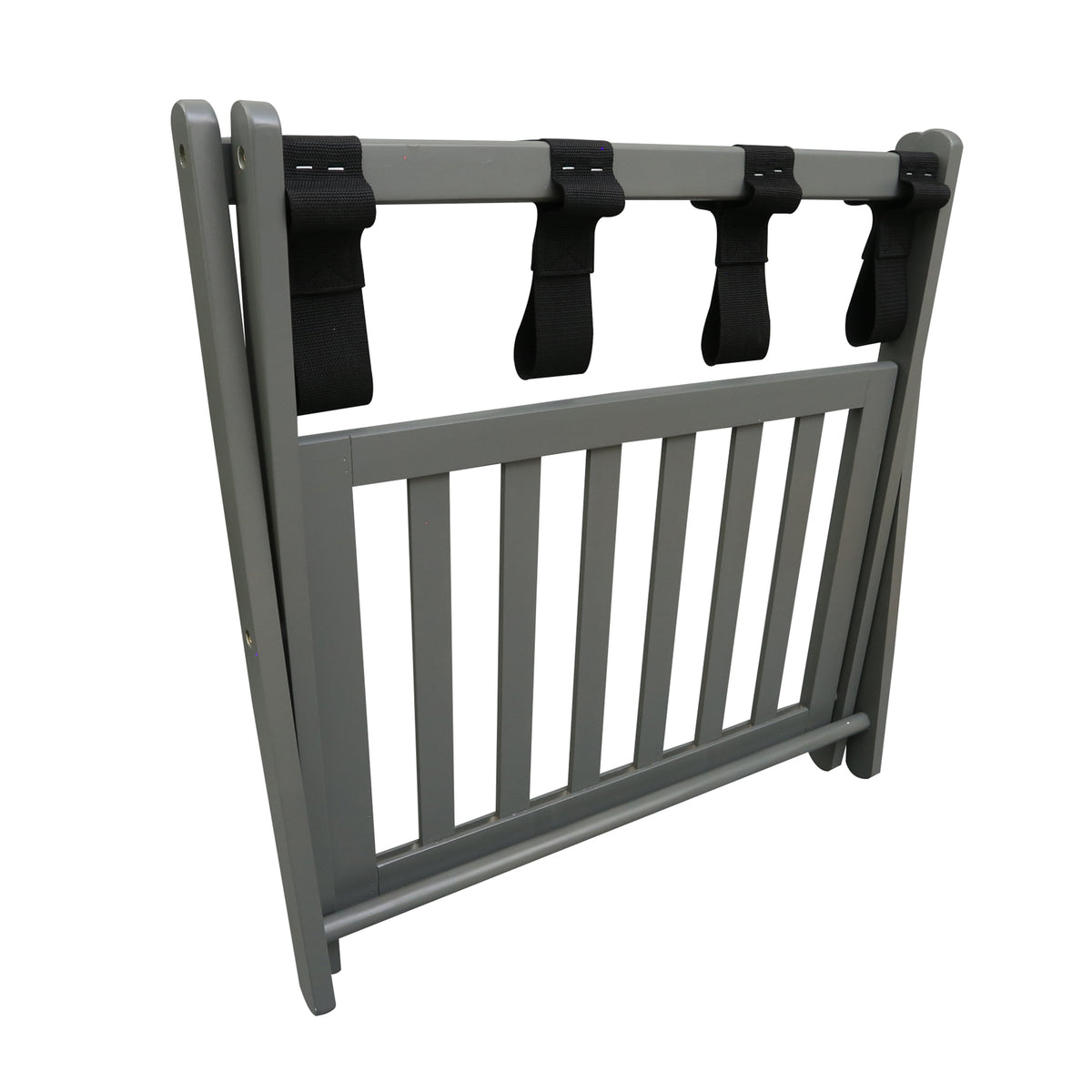Casual Home Hotel Style Solid Pine Folding Luggage Rack with Shelf, Gray (Used)