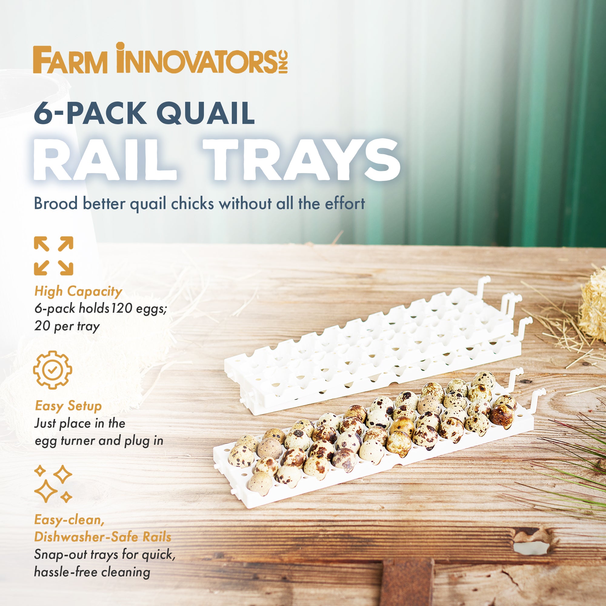 Farm Innovators 3400 Replacement Tray Rail for 120 Quail and Small Eggs (6 Pack) - VMInnovations