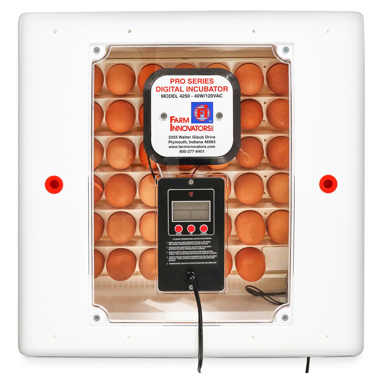 Farm Innovators 4250 Digital Circulated Air Incubator, w/Auto Egg Turner, White - VMInnovations