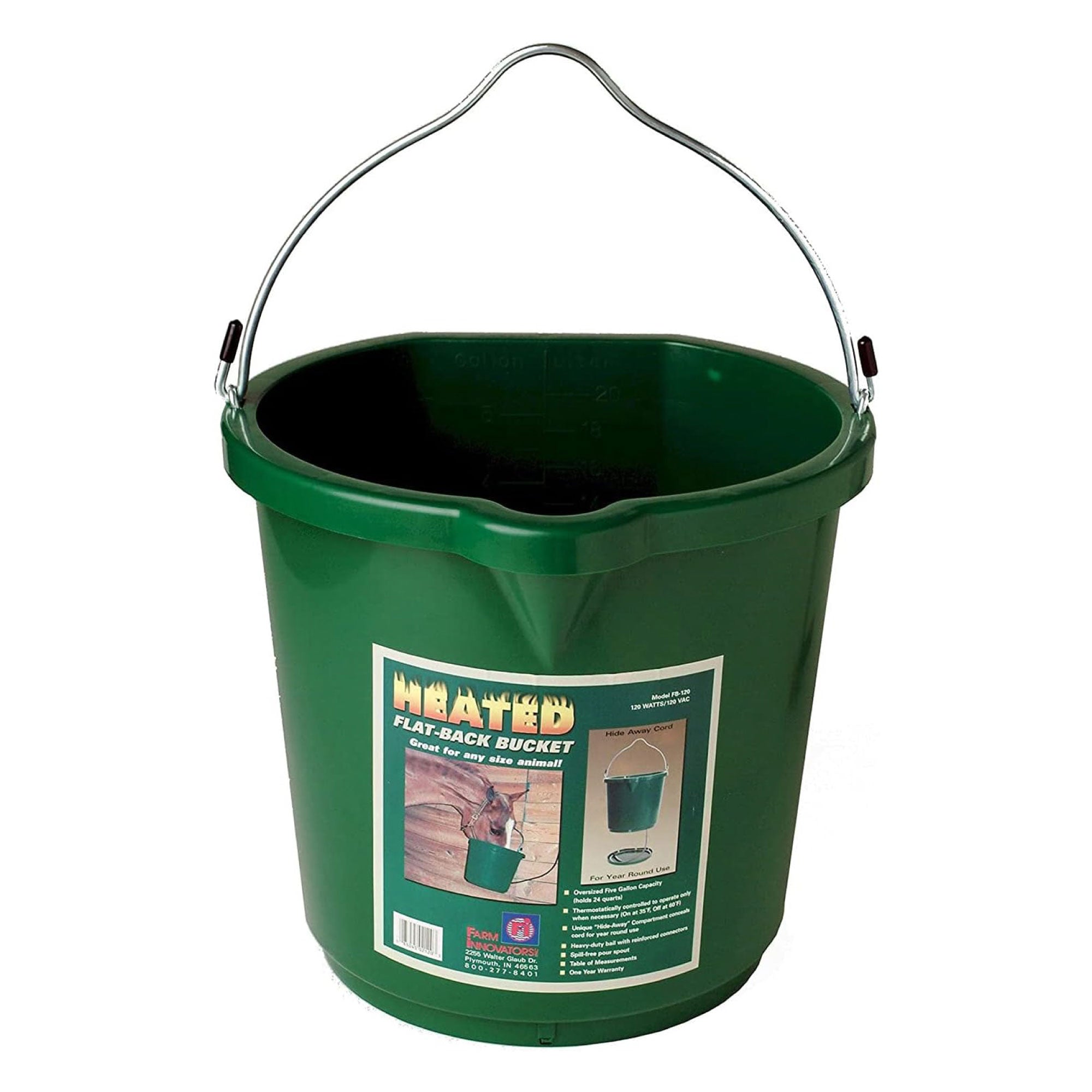 Farm Innovators Oversized 5 Gal Plastic Flat Back Heated Bucket, 120 W(Open Box) - VMInnovations