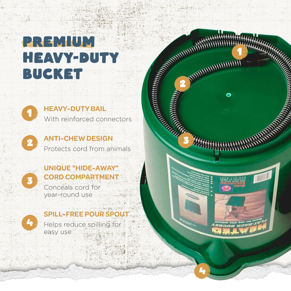 Farm Innovators Oversized 5 Gallon Plastic Flat Back Heated Bucket, 120 Watt (Refurbished)
