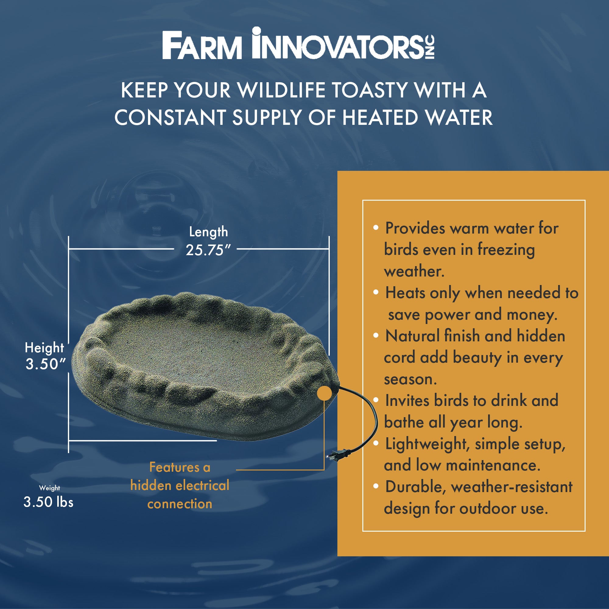 Farm Innovators FS-1 Four Seasons Sand Coated Heated Birdbath, 70 Watt(Open Box) - VMInnovations
