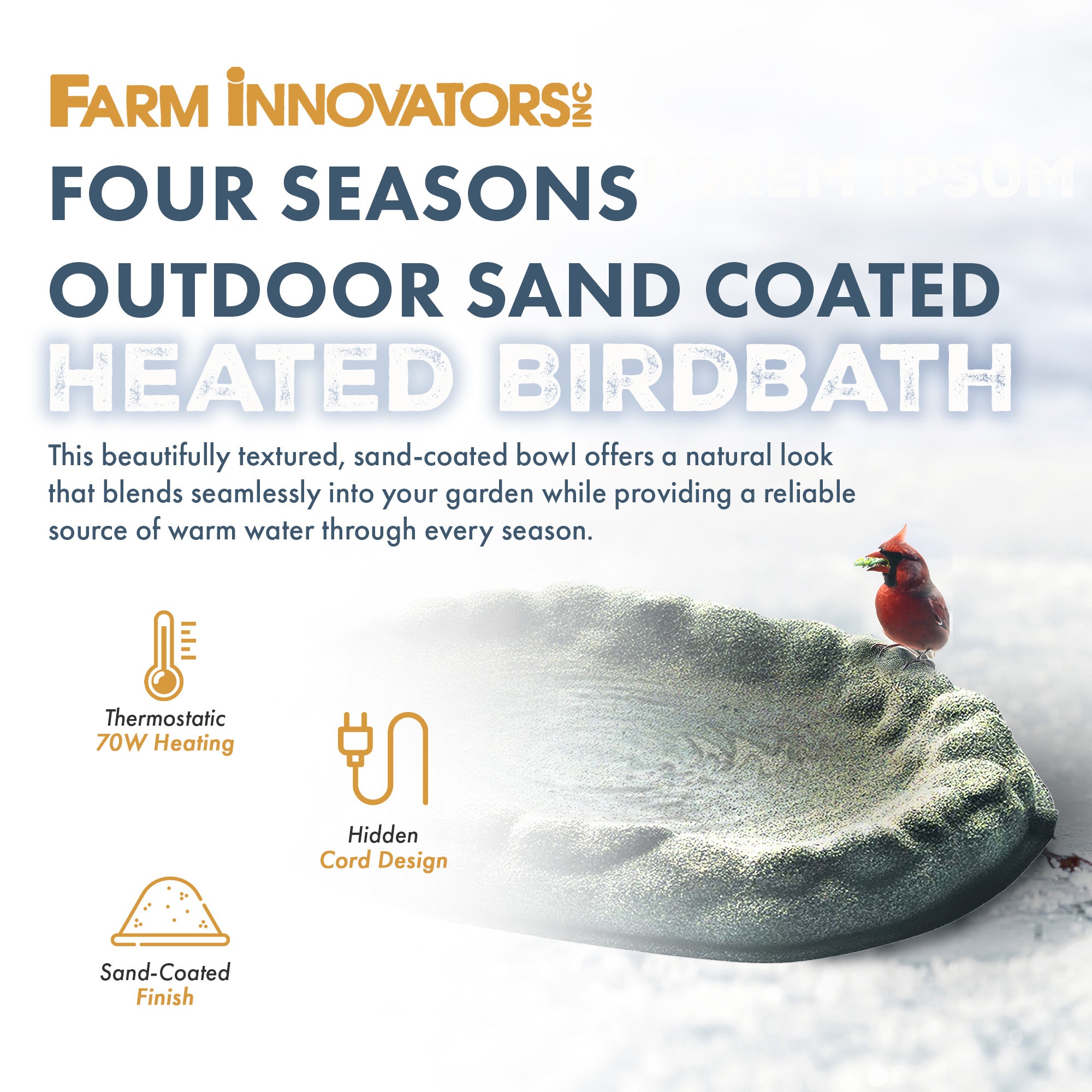 Farm Innovators FS-1 Four Seasons Sand Coated Heated Birdbath, 70 Watt(Open Box) - VMInnovations