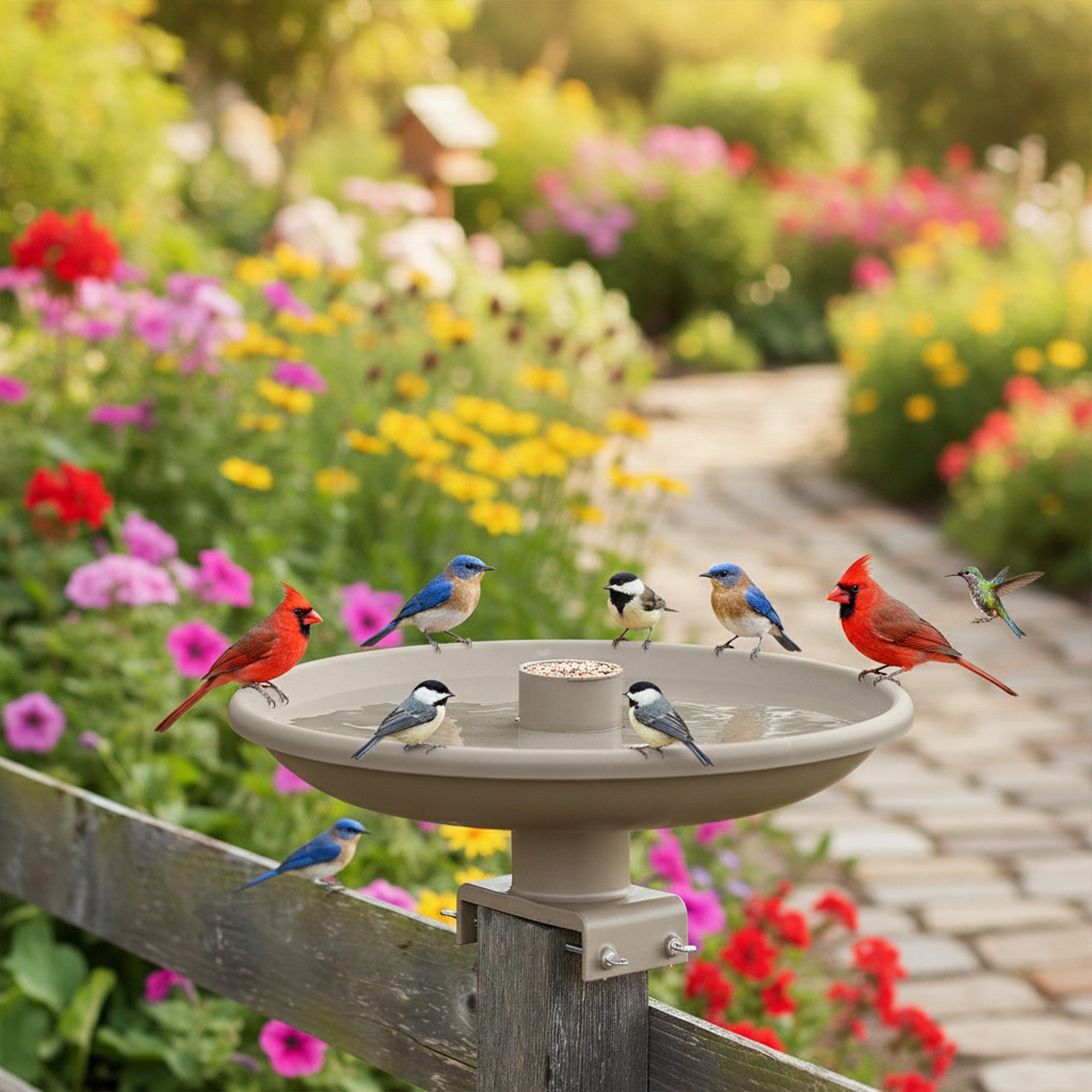 Farm Innovators 150W Plastic Heated Birdbath w/Deck Mount & Perch, Tan(Open Box)