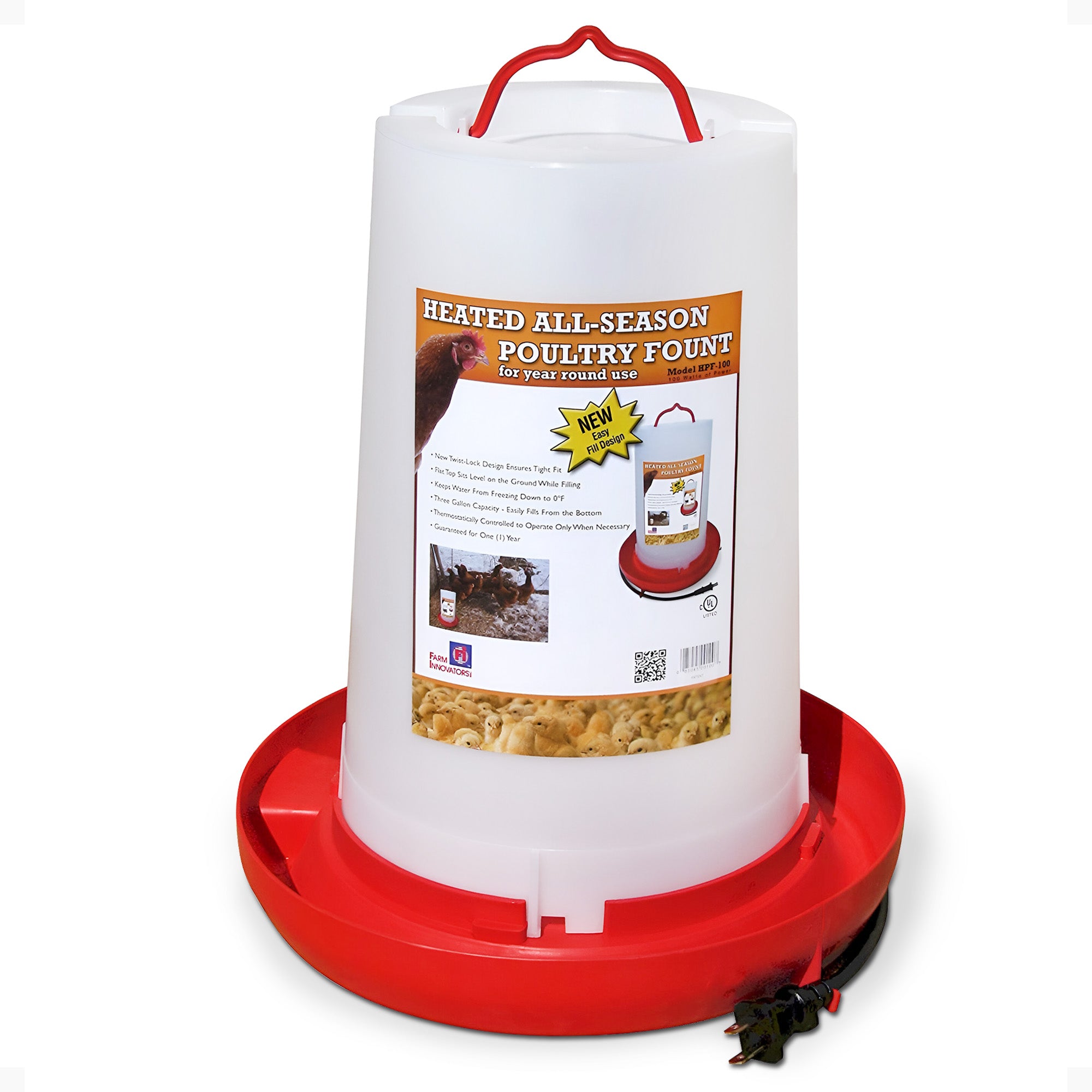 Farm Innovators Heated 3 Gal Plastic Hanging Poultry Water Fountain (Open Box) - VMInnovations