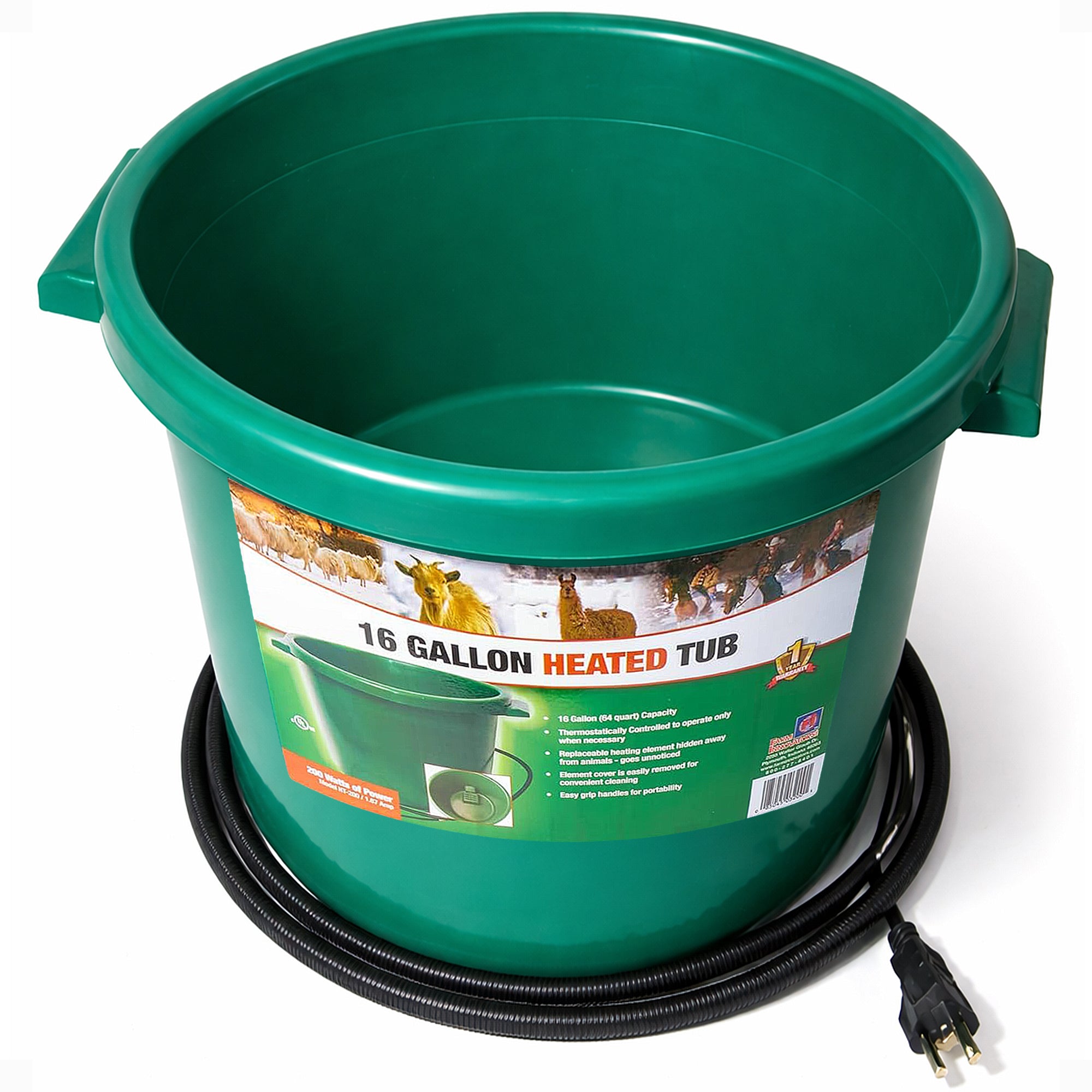 Farm Innovators Heated Bucket, Livestock Water Bowl w/Heating Element, 16 Gallon - VMInnovations
