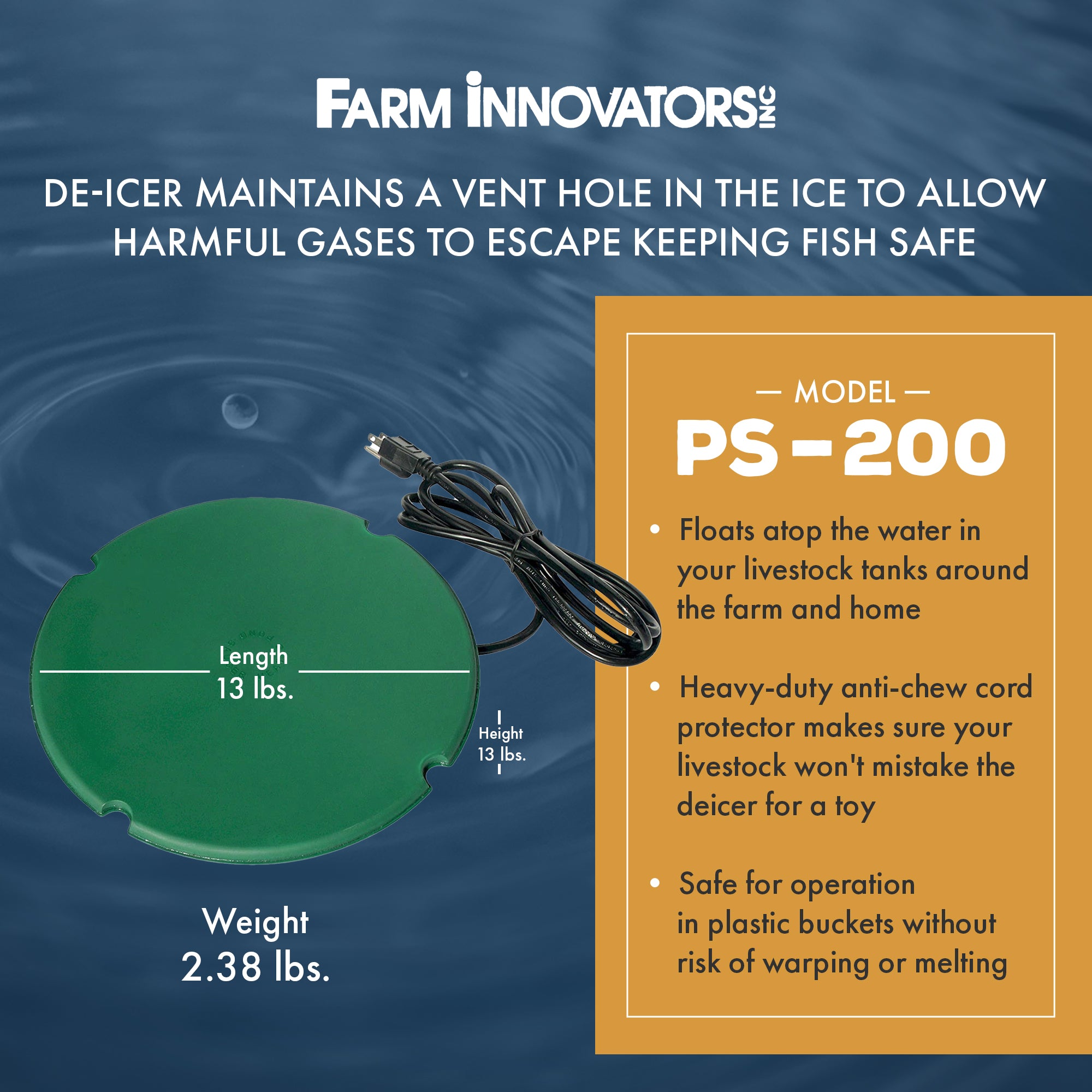 Farm Innovators PS-200 Cast Aluminum 200 Watt All Pond Floating De-Icer Heater - VMInnovations