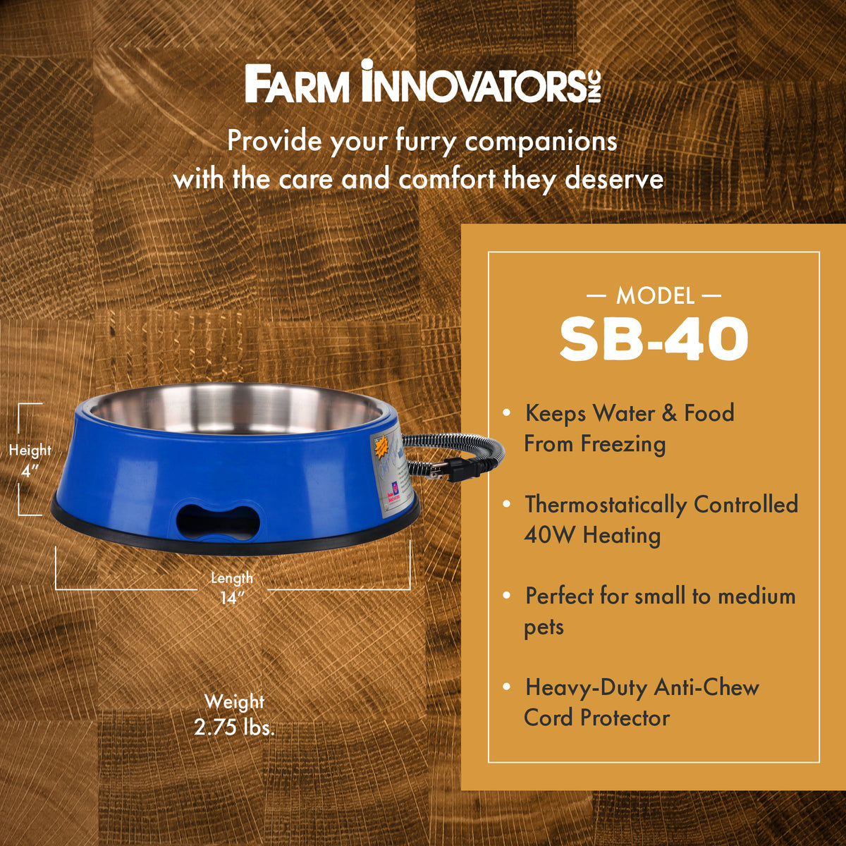 Farm Innovators Signature 3QT Heated Pet Bowl w/Stainless Steel Insert (Used) - VMInnovations
