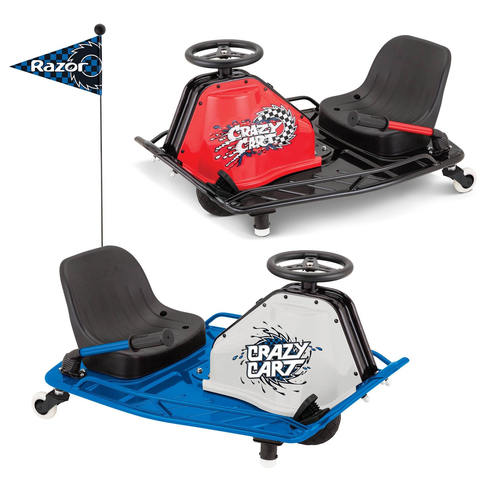 Razor High Torque Motorized Drifting Crazy Cart w/ Drift Bar, Blue/Red (2 Pack)