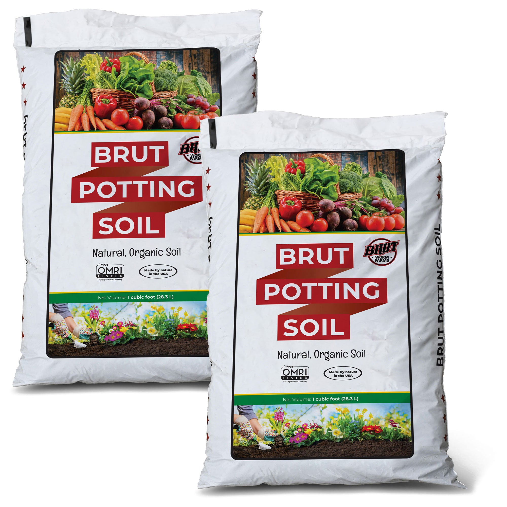 Brut Organic Potting Soil, 1 CF, Indoor and Outdoor Container Plants, 2 Pack - VMInnovations