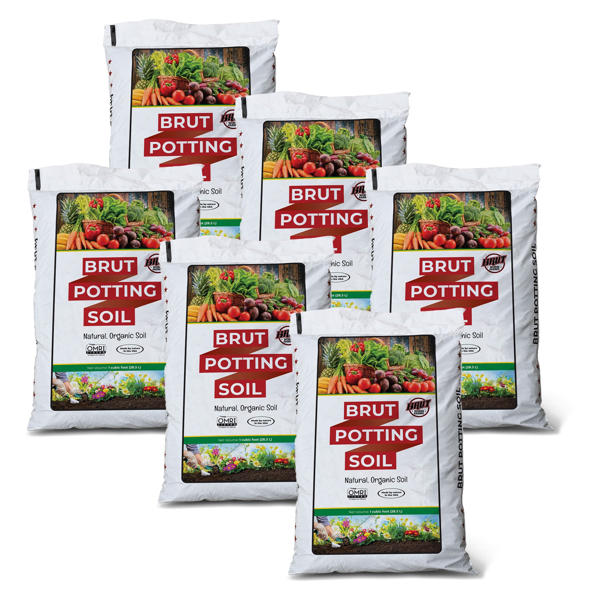 Brut Organic Potting Soil, 1 CF, Indoor and Outdoor Container Plants, 6 Pack