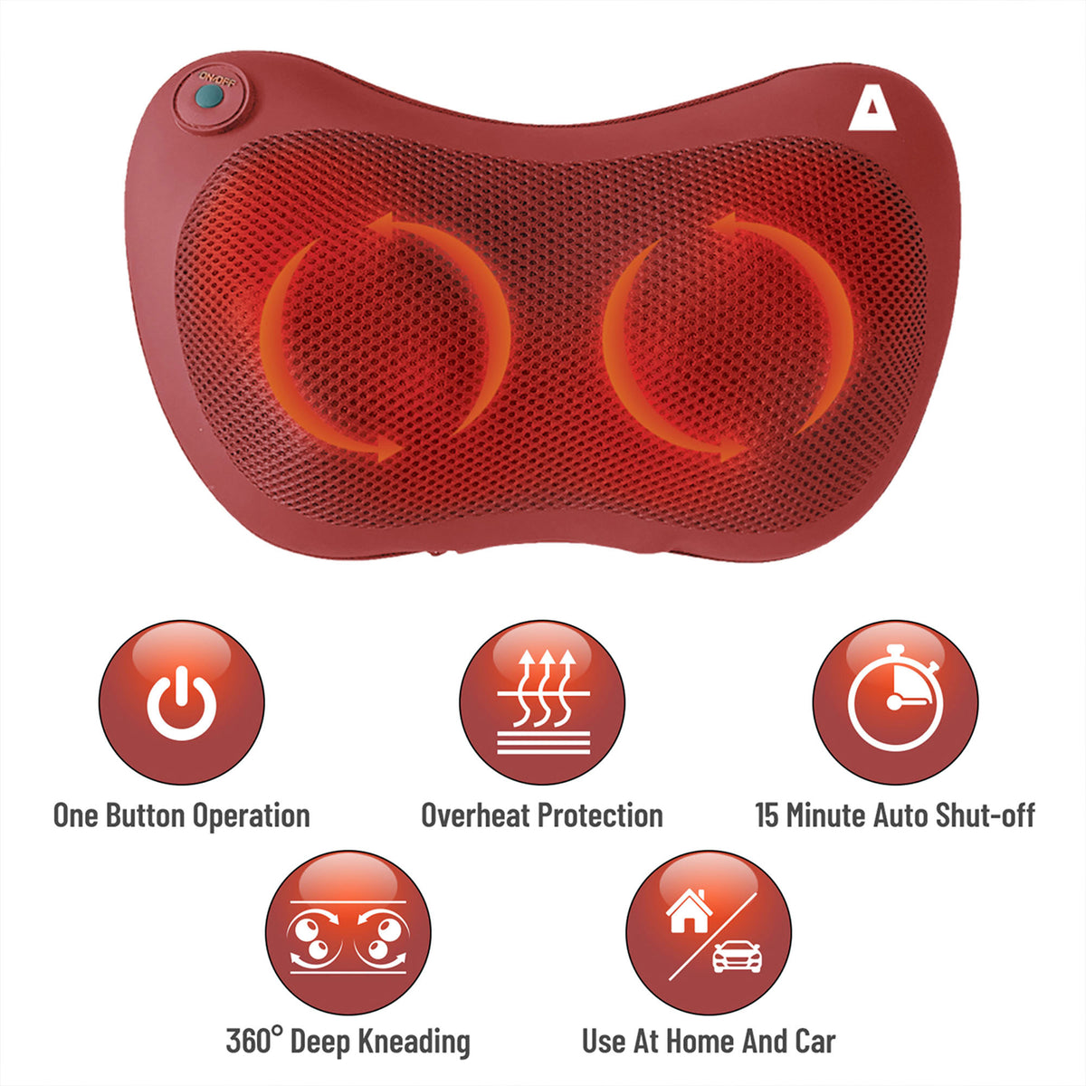 TRAKK Shiatsu Back & Shoulder Neck Heated Full Body Relief Massager Pillow, Red