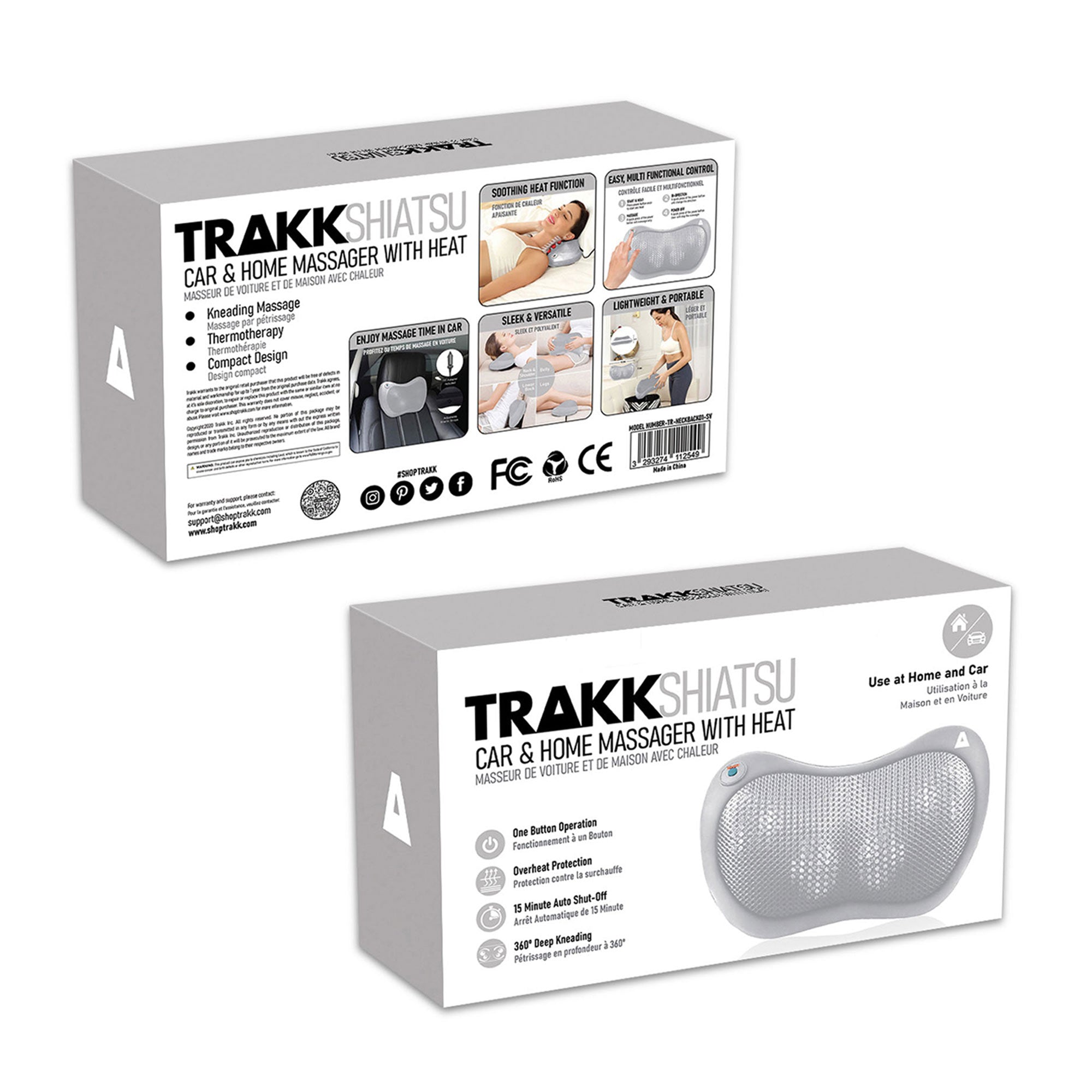 TRAKK Shiatsu Back and Shoulder Neck Heated Full Body Massager Pillow (Used) - VMInnovations