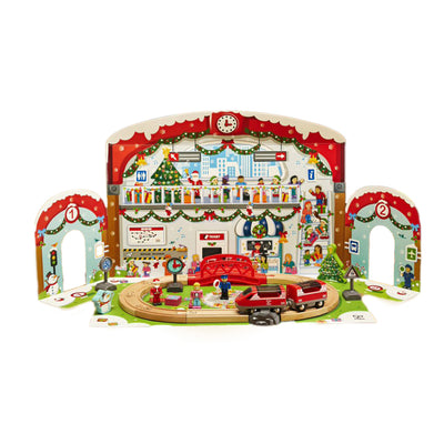 Hape E3770A Kids Wooden Grand Station Christmas Advent Calendar Set w/ 24 Pieces