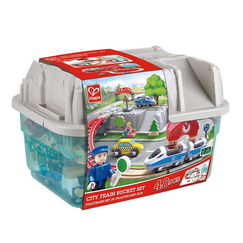 Hape City Railway and Train Bucket Set Toy with Magnetic Crane for Ages 3 and Up