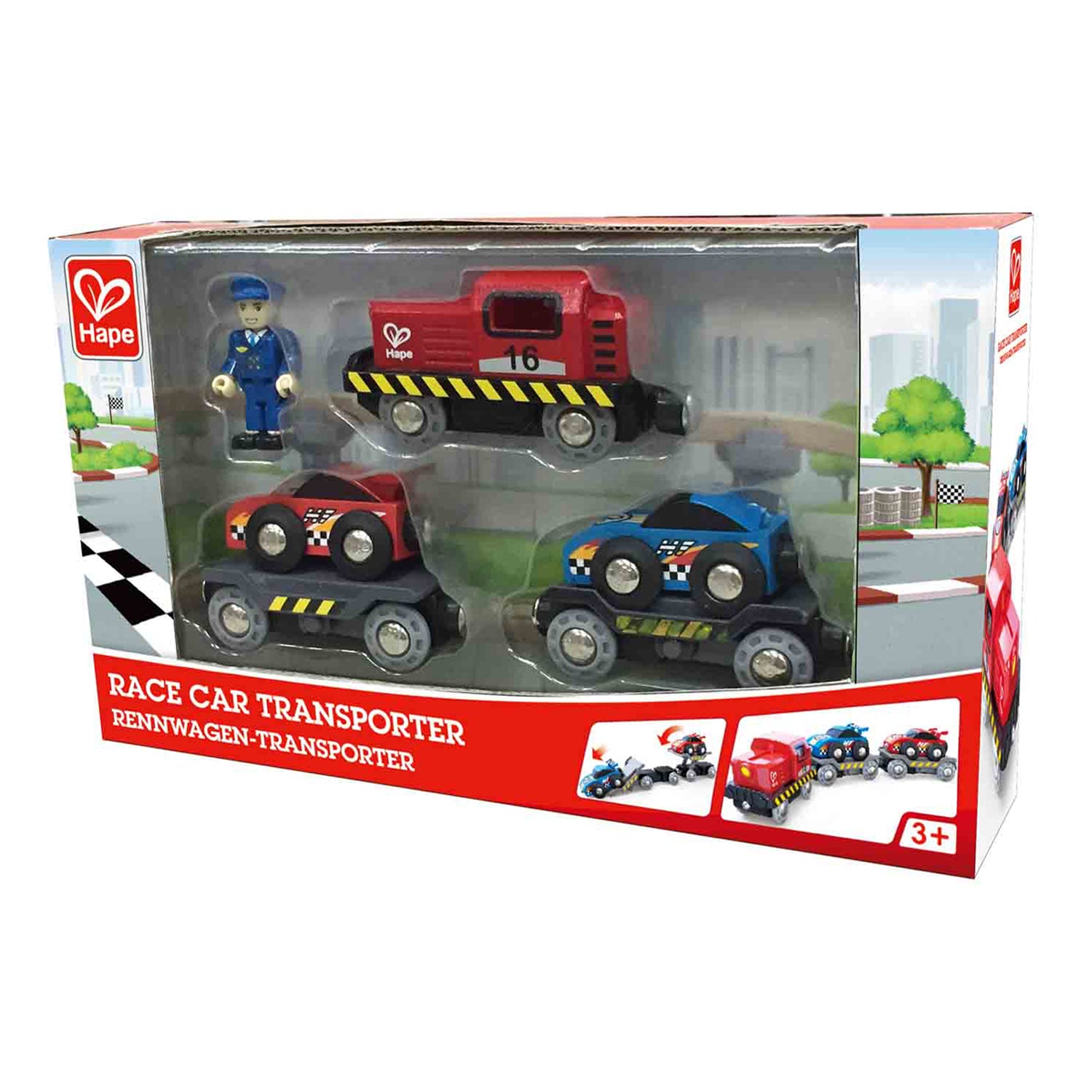 Hape Kids Rolling Stock Wooden 6 Pc Race Car Transporter Set (Open Box) - VMInnovations