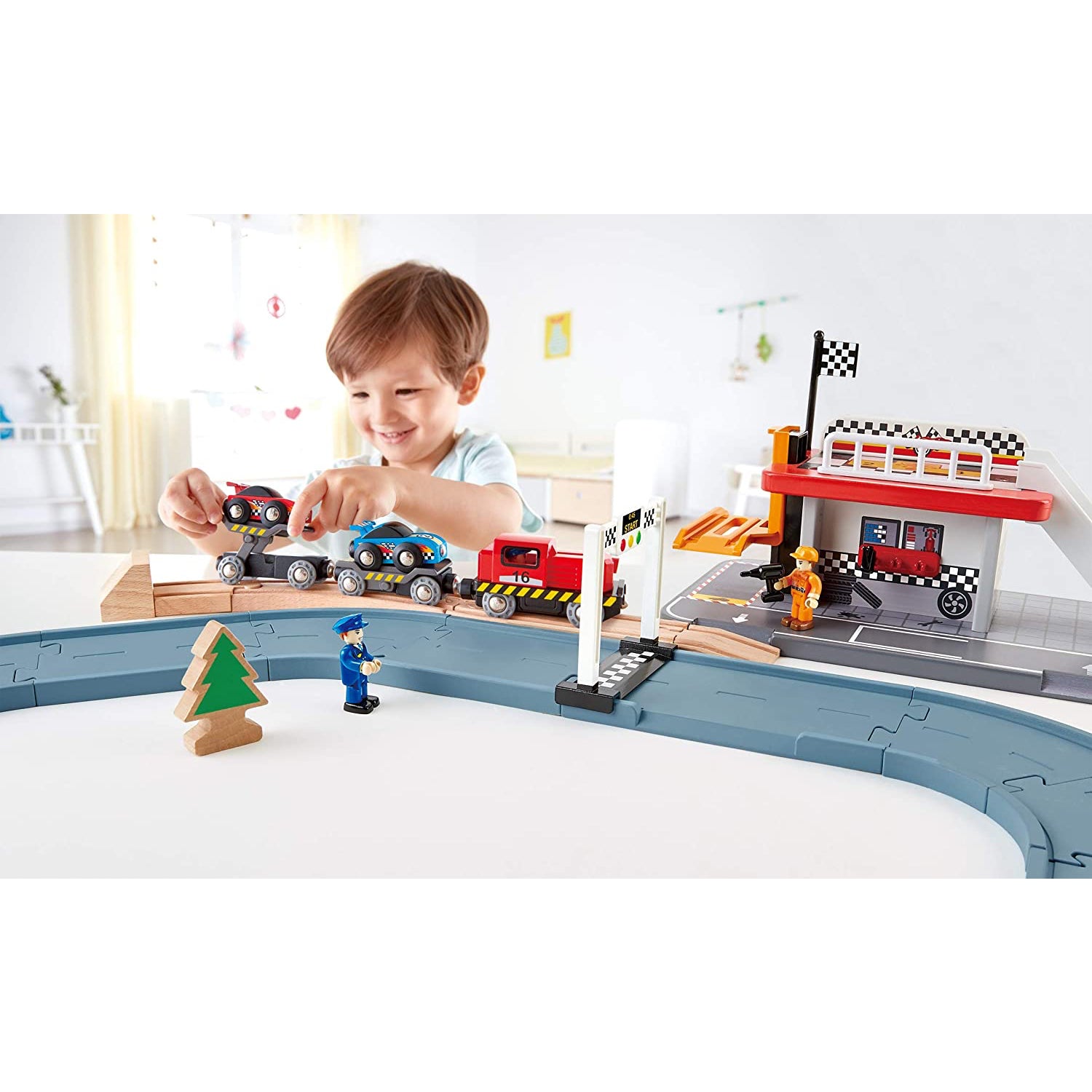Hape Kids Rolling Stock Wooden 6 Pc Race Car Transporter Set (Open Box) - VMInnovations