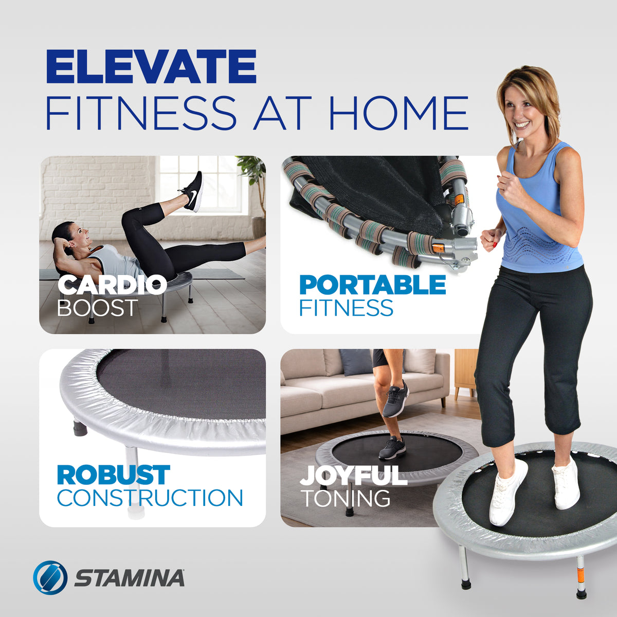 Stamina Products 36 Inch Folding Quiet & Safe Trampoline for Cardio (Open Box)