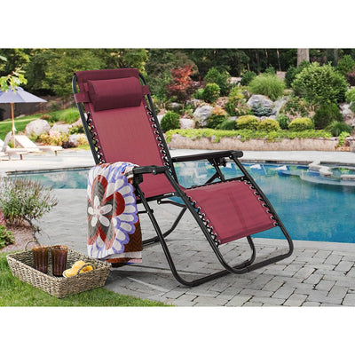 Sunjoy Modern Zero Gravity Steel Foldable Outdoor Lounge Patio Chair, Burgundy