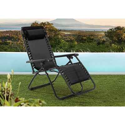 Sunjoy Modern Zero Gravity Steel Foldable Outdoor Lounge Patio Chair, Black