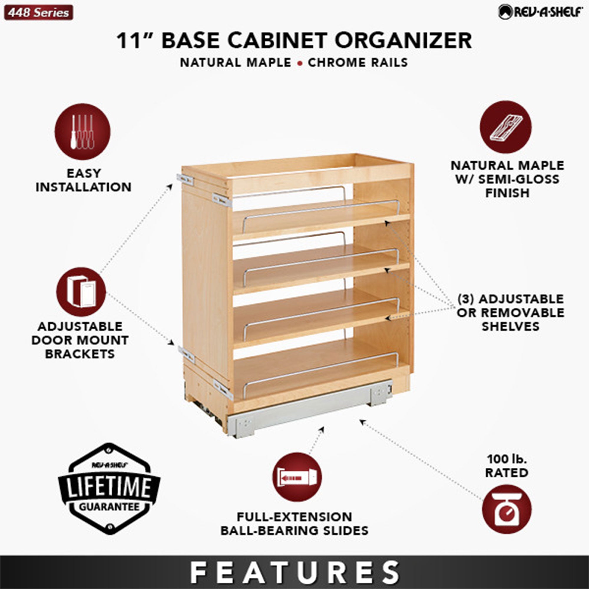 Rev-A-Shelf 11" Pullout Kitchen Cabinet Organizer Pantry Spice Rack, 448-BC-11C - VMInnovations