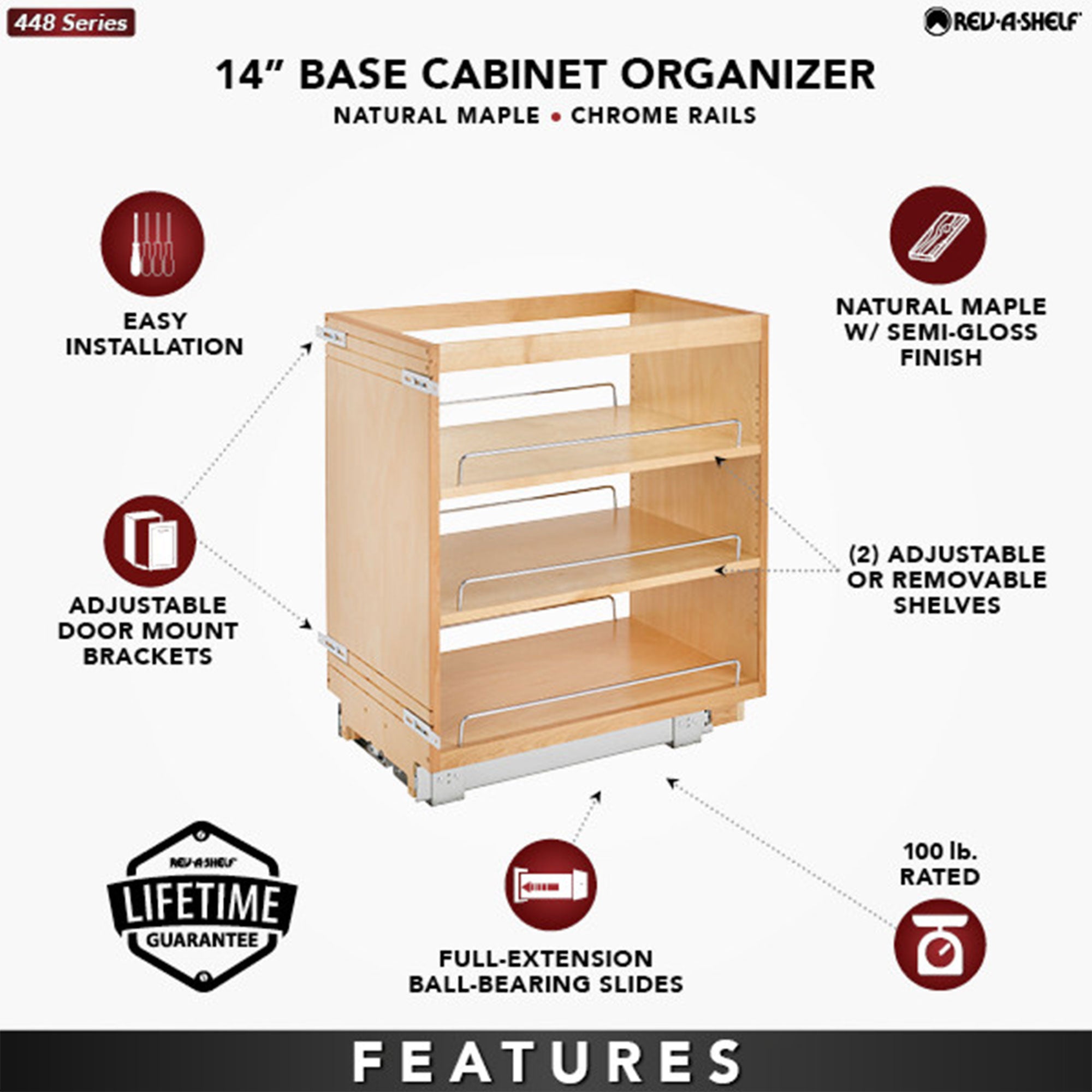 Rev-A-Shelf 14" Pullout Kitchen Cabinet Organizer Pantry Spice Rack, 448-BC-14C - VMInnovations