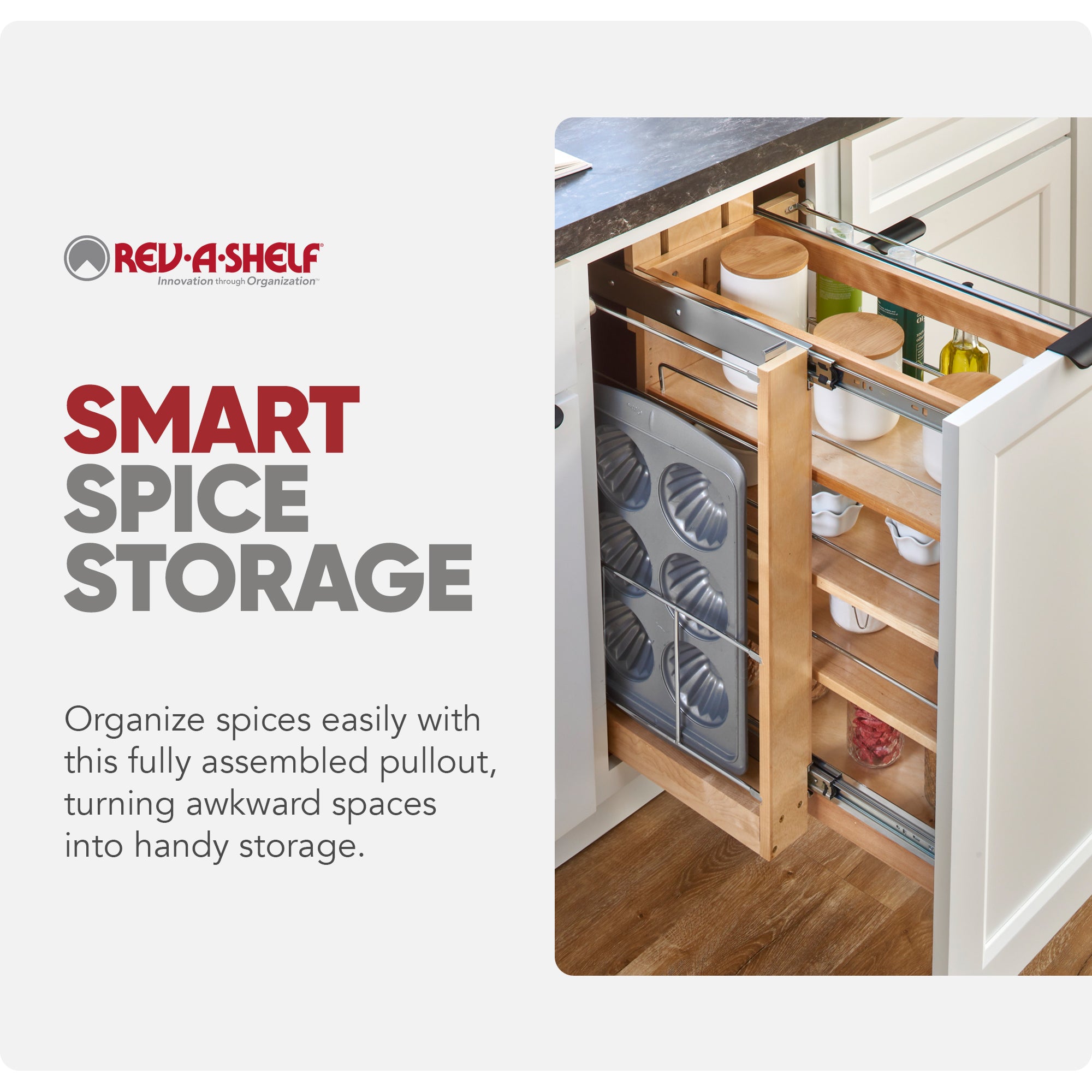 Rev-A-Shelf 8.75'' Pullout Kitchen Cabinet Organizer Soft-close, 448-BCSC-8C