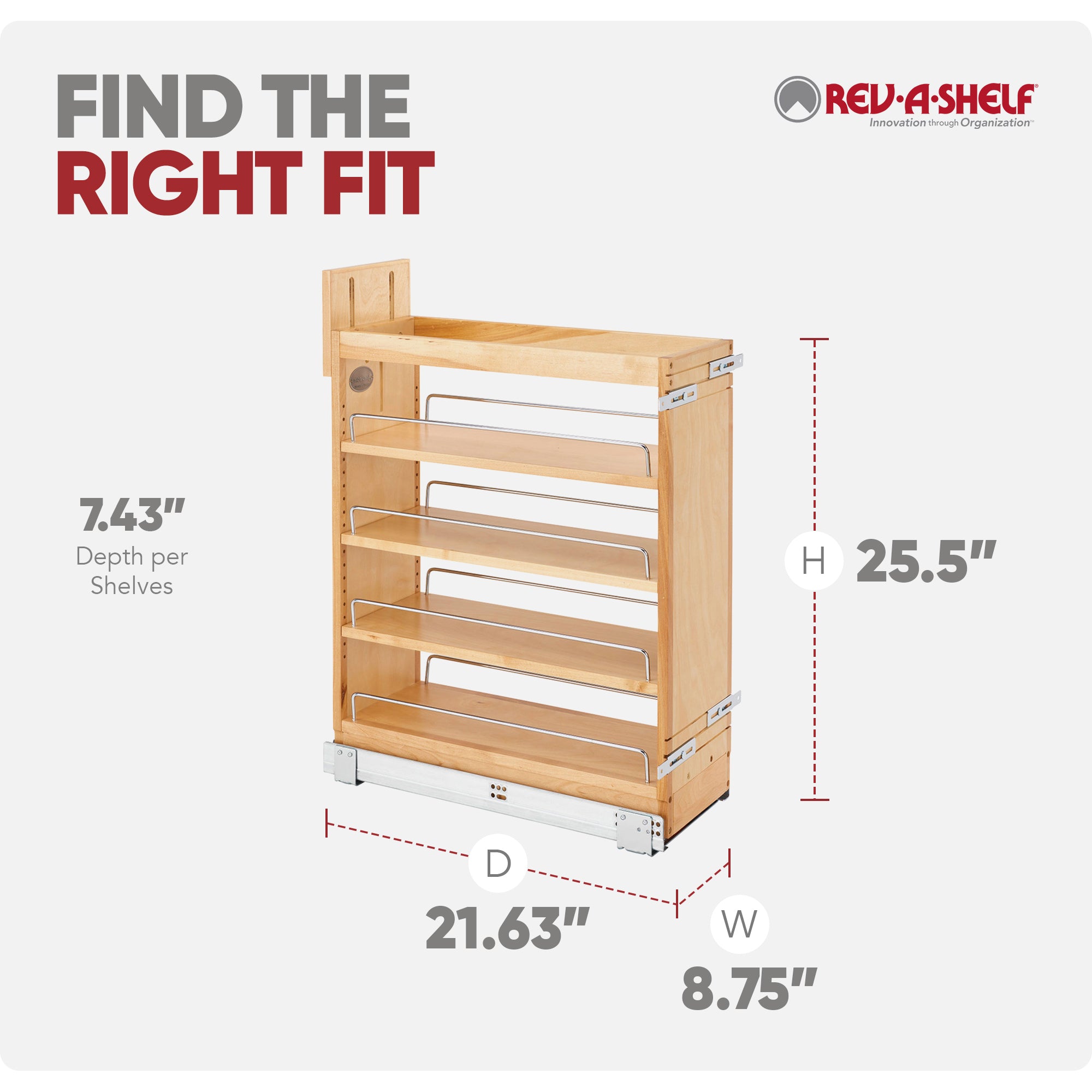 Rev-A-Shelf 8.75'' Pullout Kitchen Cabinet Organizer Soft-close, 448-BCSC-8C