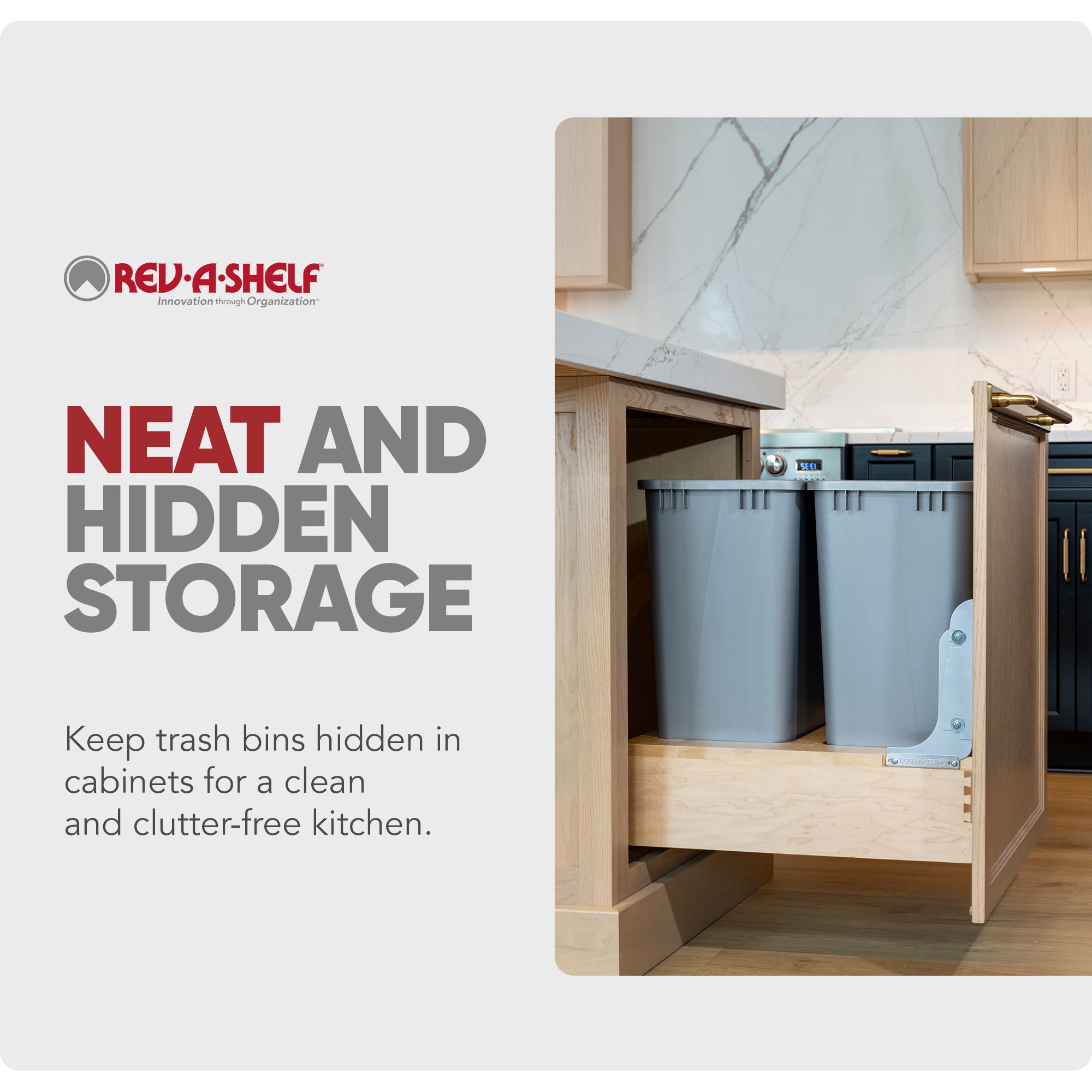 Rev-A-Shelf Double Pullout Bottom Mount Trash Cans 50 qt., Gray, 4WCBM-2150DM-2 - VMInnovations