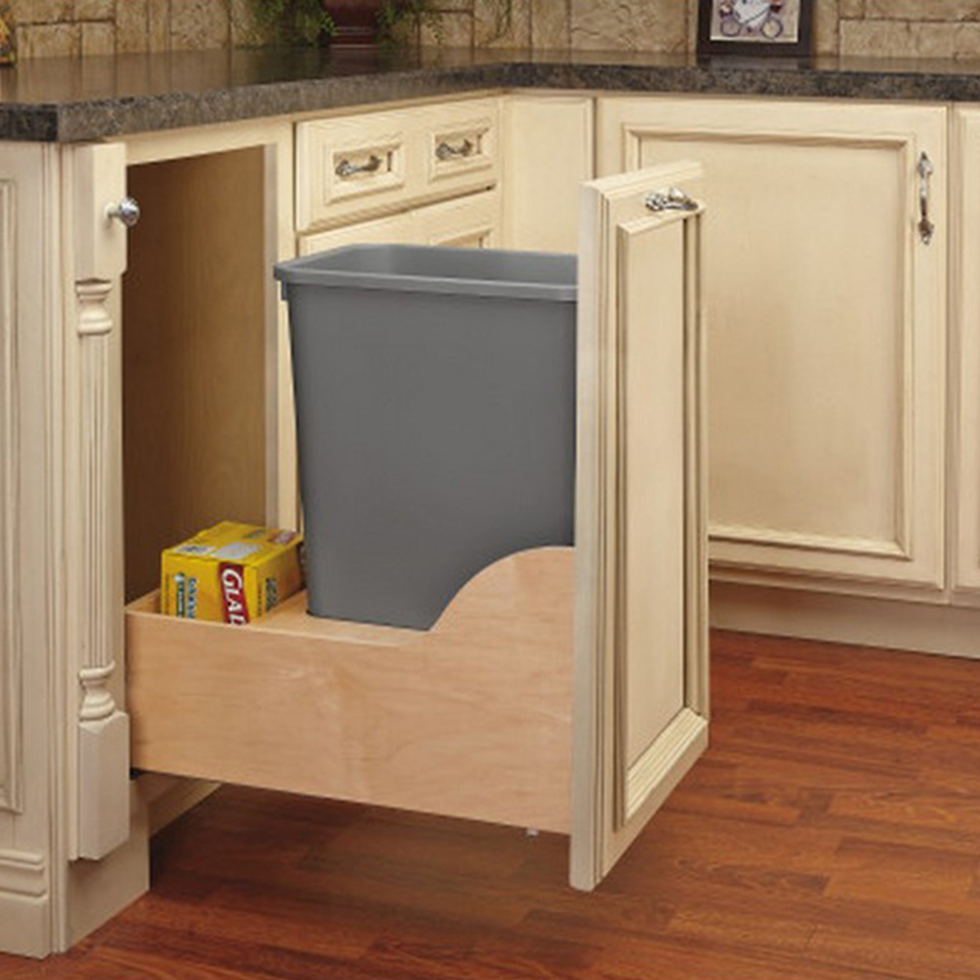 Rev-A-Shelf Single Pullout Trash Can 50 Qt w/ Soft-Close Slides, 4WCSC-1550DM-1 - VMInnovations