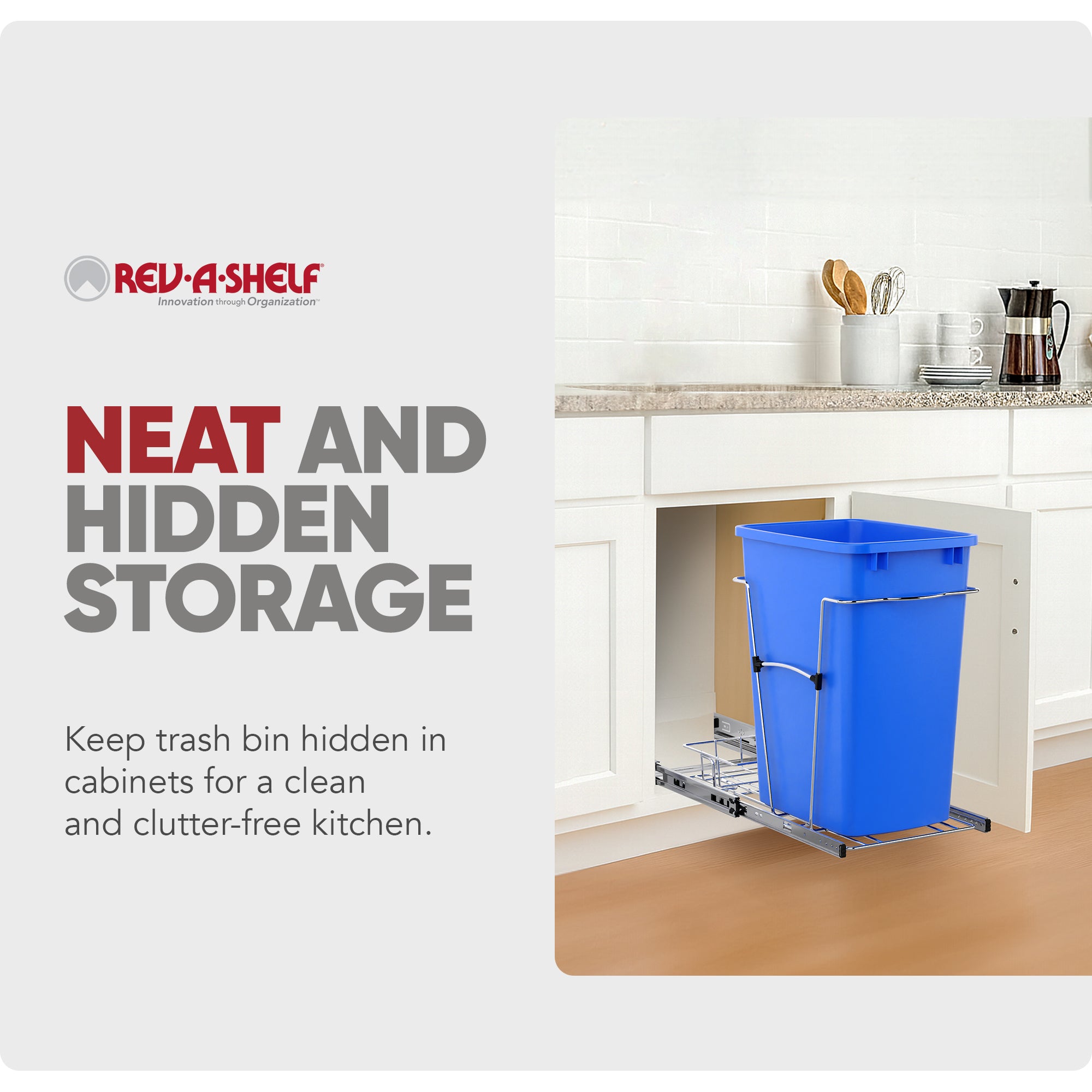 Rev-A-Shelf Pullout Trash Can 35 qt. for Kitchen Cabinets, Blue, RV-12KD-22C-S - VMInnovations