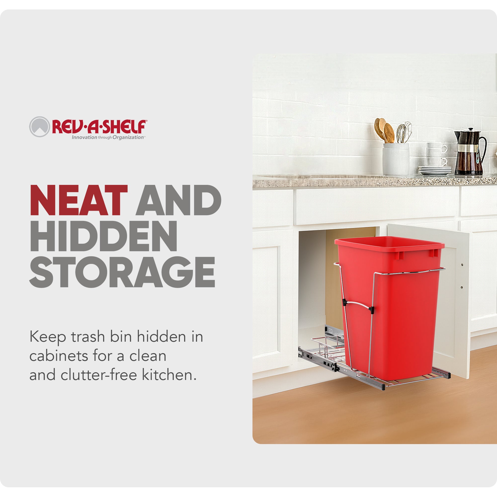 Rev-A-Shelf Pullout Trash Can 35 qt. for Kitchen Cabinets, Red, RV-12KD-16C-S