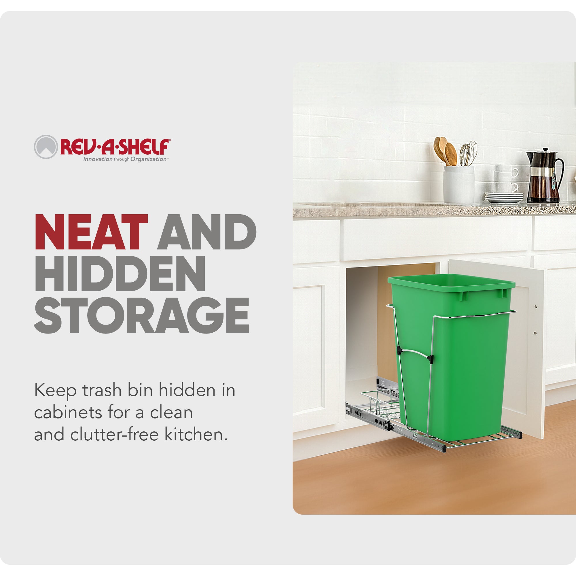 Rev-A-Shelf Pullout Trash Can 35 qt. for Kitchen Cabinets, Green, RV-12KD-19C-S