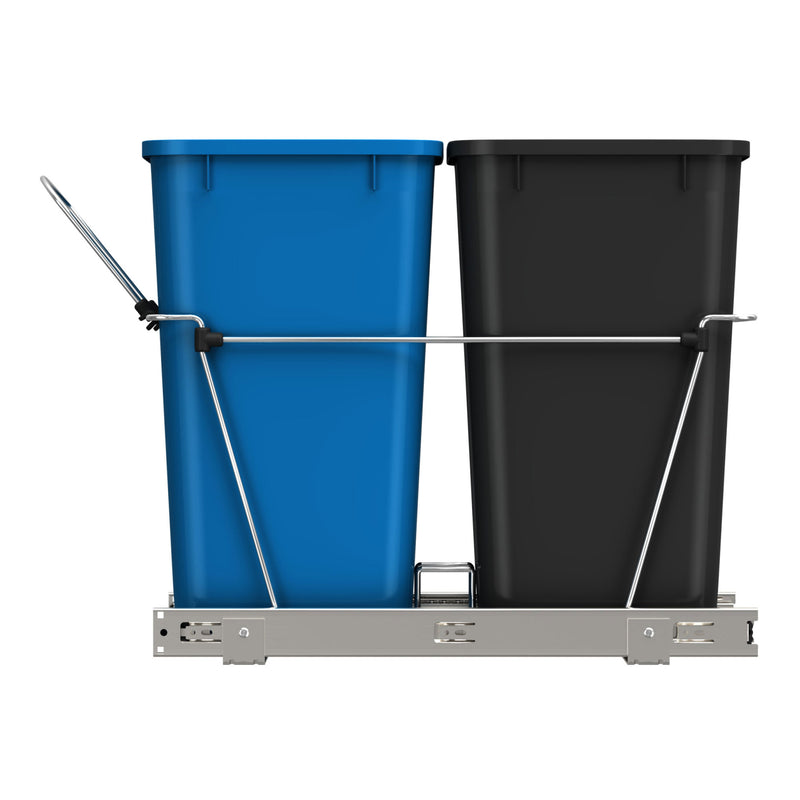 Rev-A-Shelf Double Pull Out Trash Can 27 Qt for Kitchen, Blue, RV-15KD-2218C-S