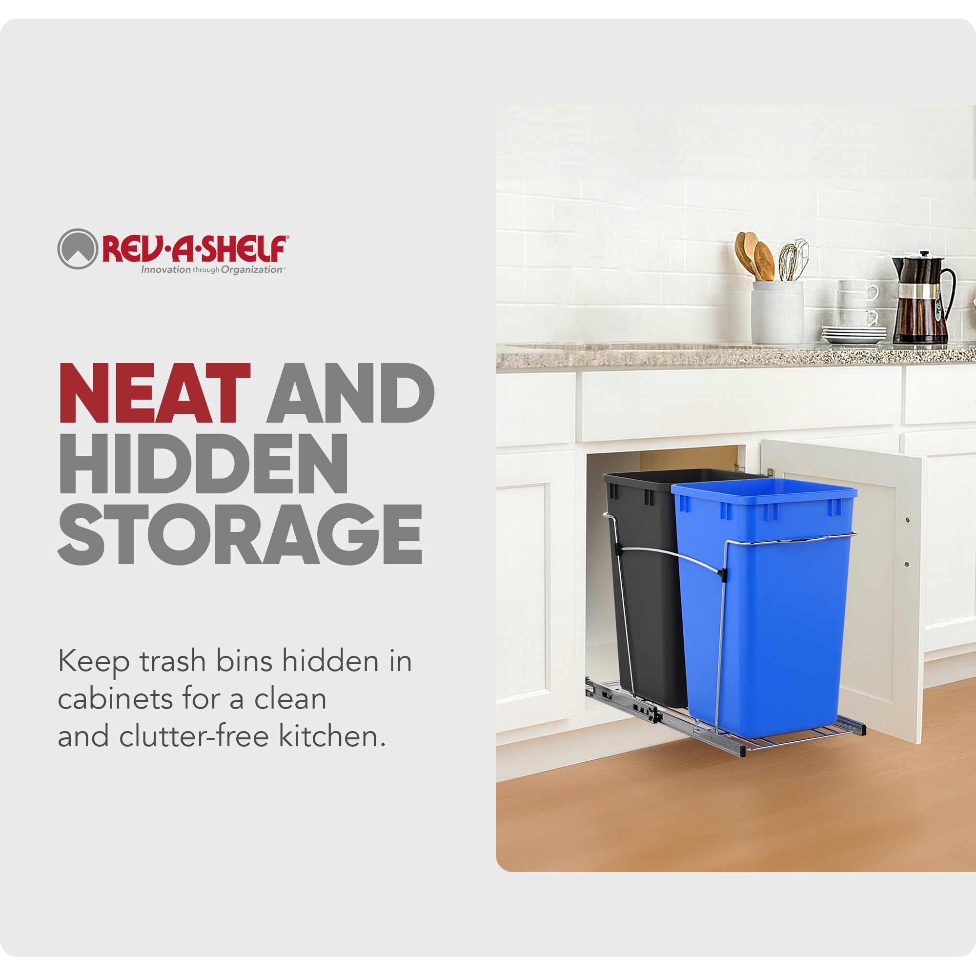 Rev-A-Shelf Double Pullout Trash Can 27 qt. for Kitchen, RV-15KD-2218C-S