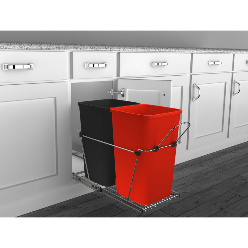 Rev-A-Shelf Double Pull Out Trash Can 27 Qt for Kitchen, RedBlk, RV-15KD-1618C-S