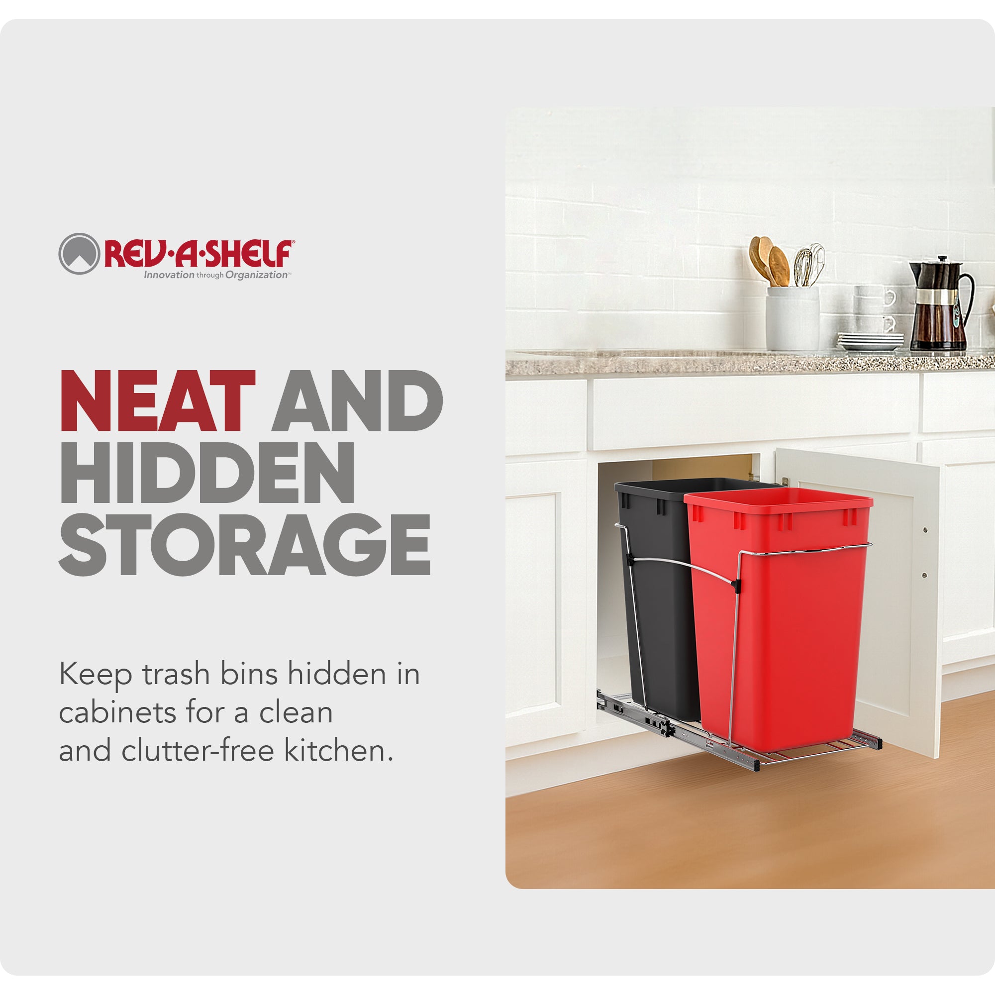 Rev-A-Shelf Double Pullout Trash Can 27 qt. for Kitchen, RedBlk, RV-15KD-1618C-S