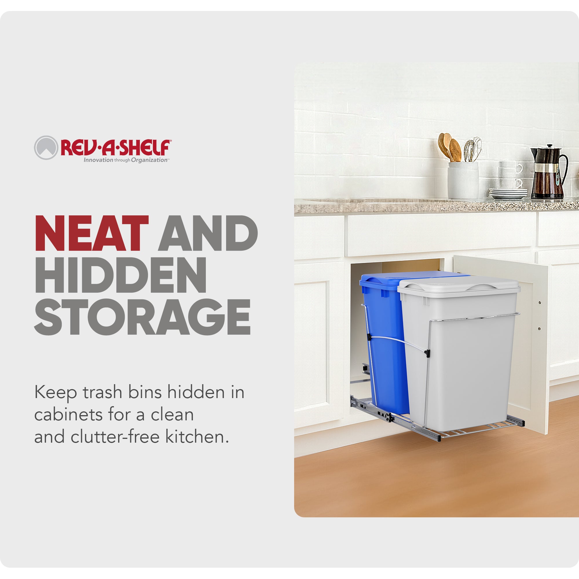 Rev-A-Shelf Double Pullout Trash Can 35 qt. for Kitchen, RV-18KD-11RC-S
