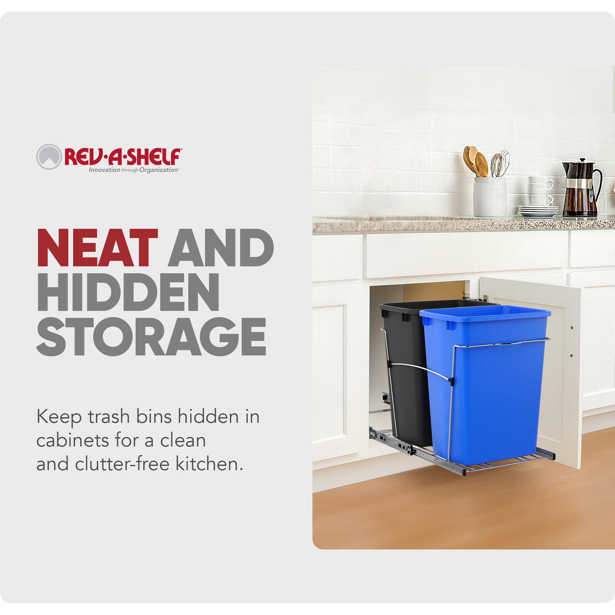 Rev-A-Shelf Double Pullout Trash Can 35 qt. for Kitchen, RV-18KD-2218C-S