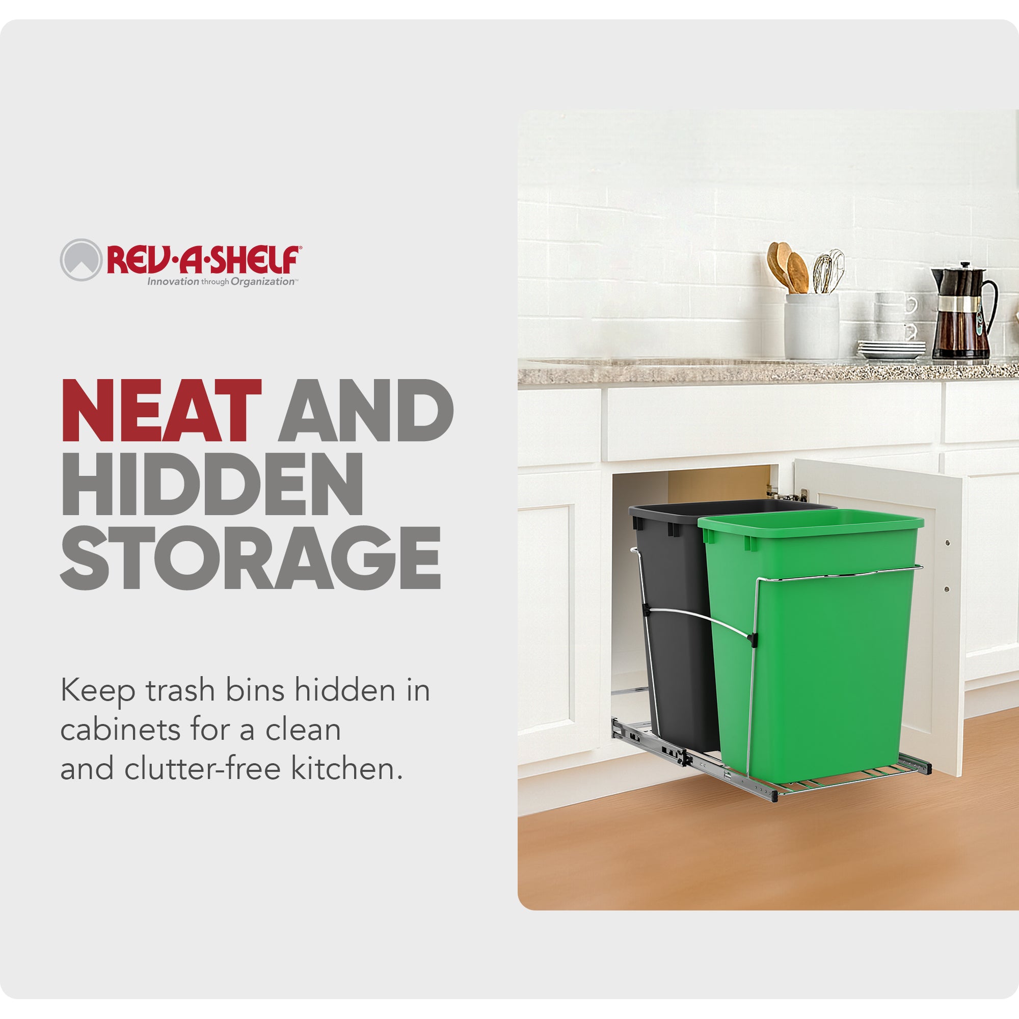 Rev-A-Shelf Double Pullout Trash Can 35 qt. for Kitchen, RV-18KD-1918C-S - VMInnovations