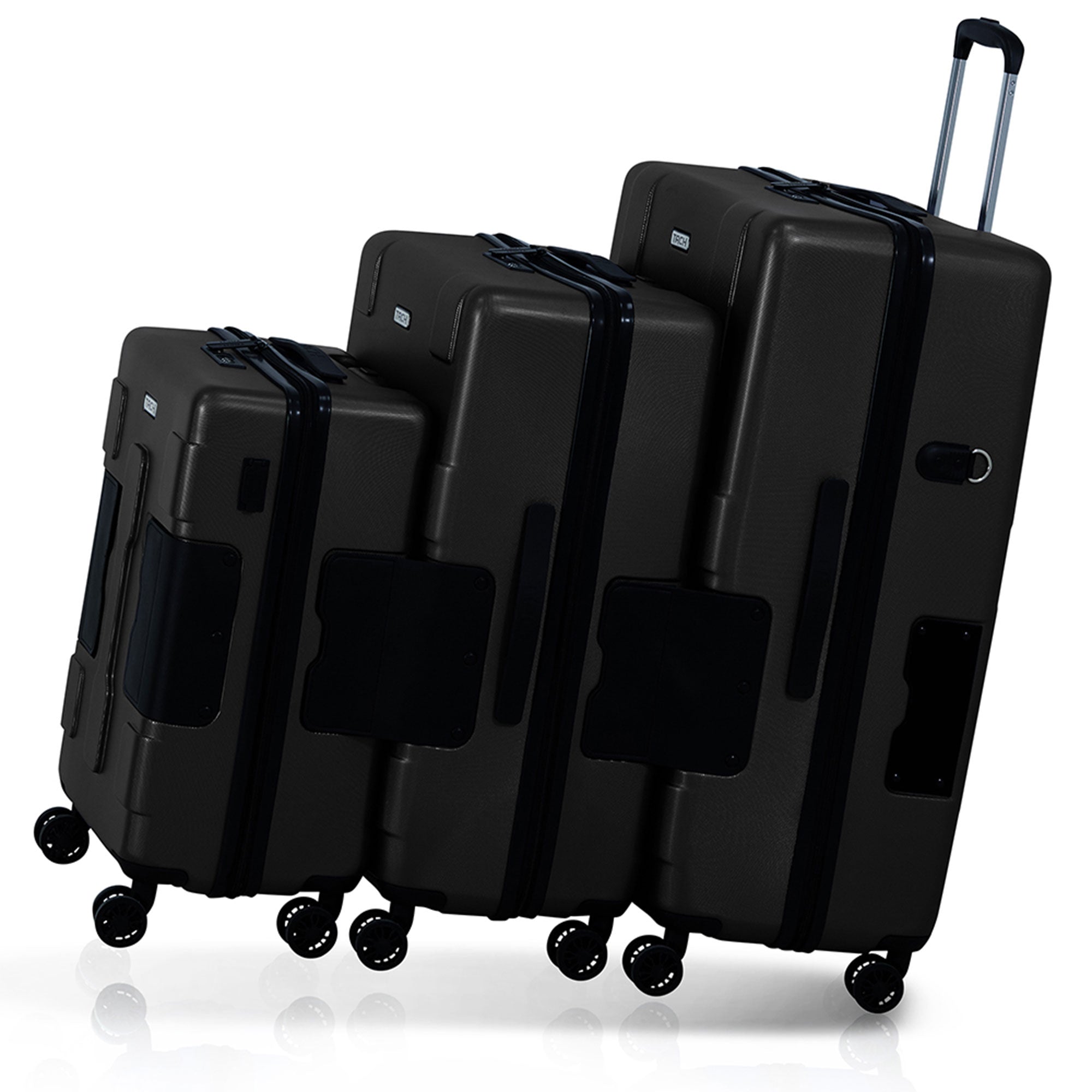 TACH V3 3 Piece Hard Shell Rolling Travel Luggage Set w/ Wheels, Black(Open Box) - VMInnovations