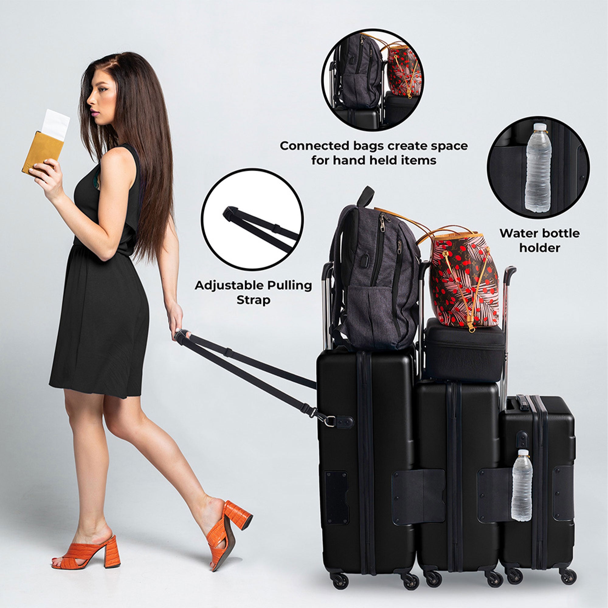 TACH 3Piece Hard Shell Rolling Travel Luggage Set w/ Wheels, Black (For Parts) - VMInnovations