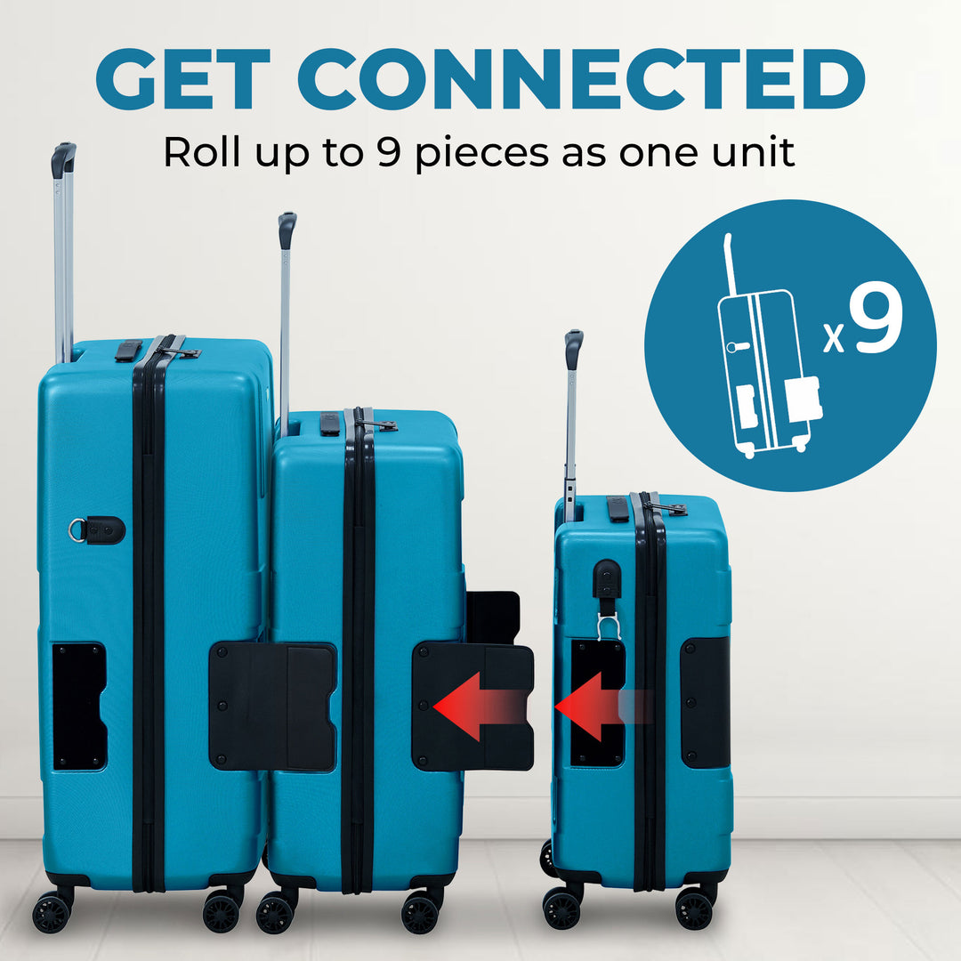 TACH V3 Connectable 3 Piece Hard Shell Spinner Luggage Set, Sky Blue (Used) - VMInnovations