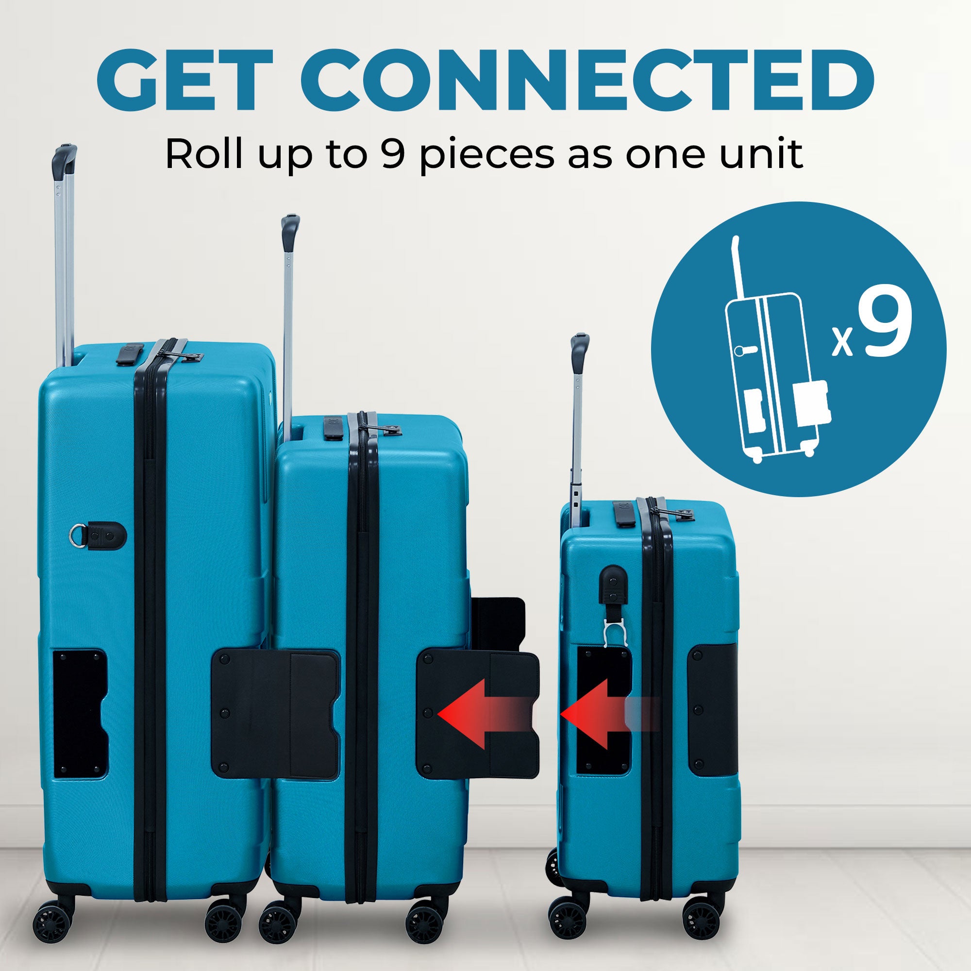 TACH V3 Hard Shell Rolling Suitcase Luggage Set w/ Wheels, Blue (Open Box) - VMInnovations