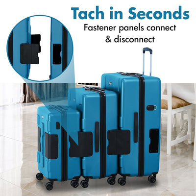 TACH V3 Connectable Hardside Spinner Suitcase Luggage Bags, 3 Piece Set, Blue