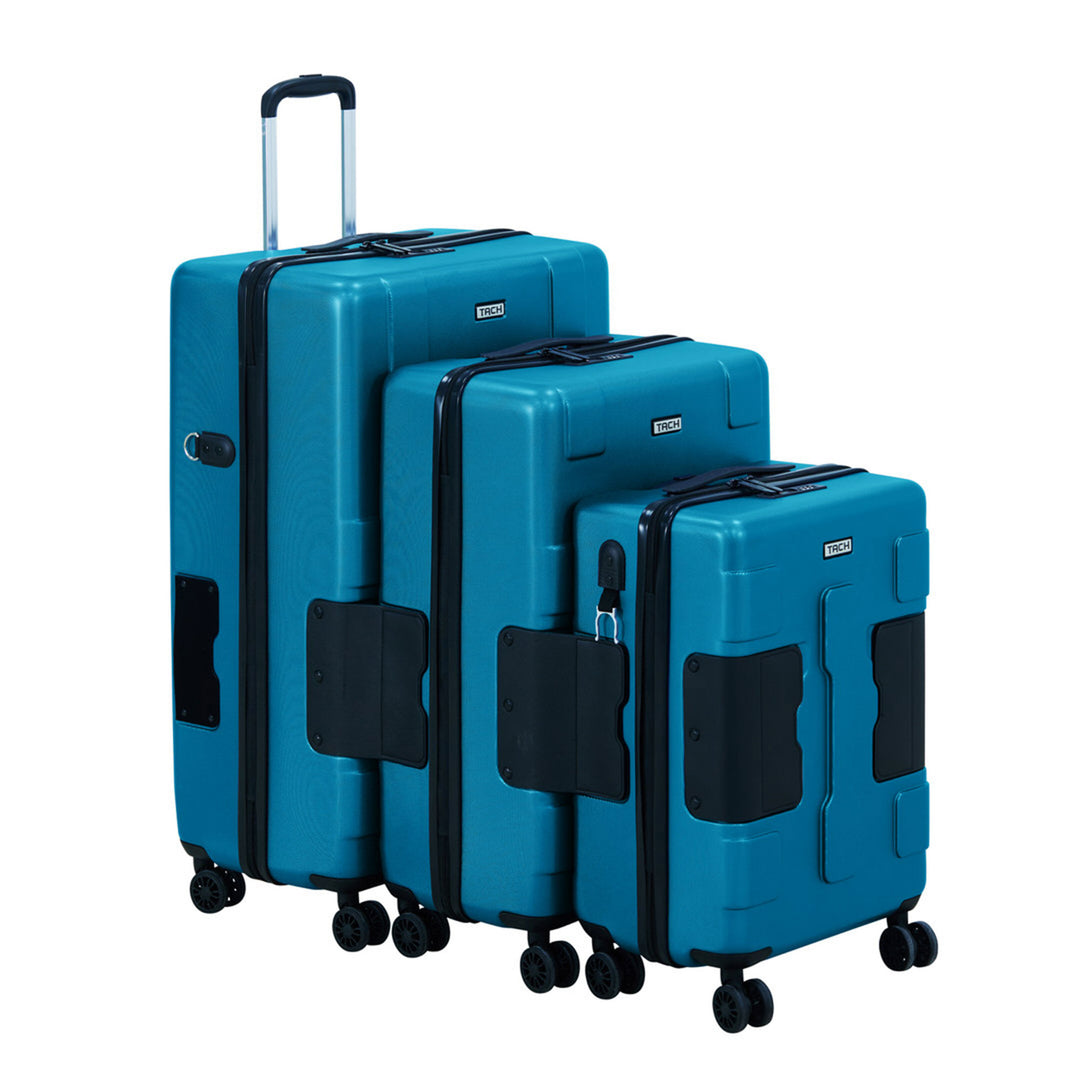 TACH V3 Connectable 3 Piece Hard Shell Spinner Luggage Set, Sky Blue (Used) - VMInnovations