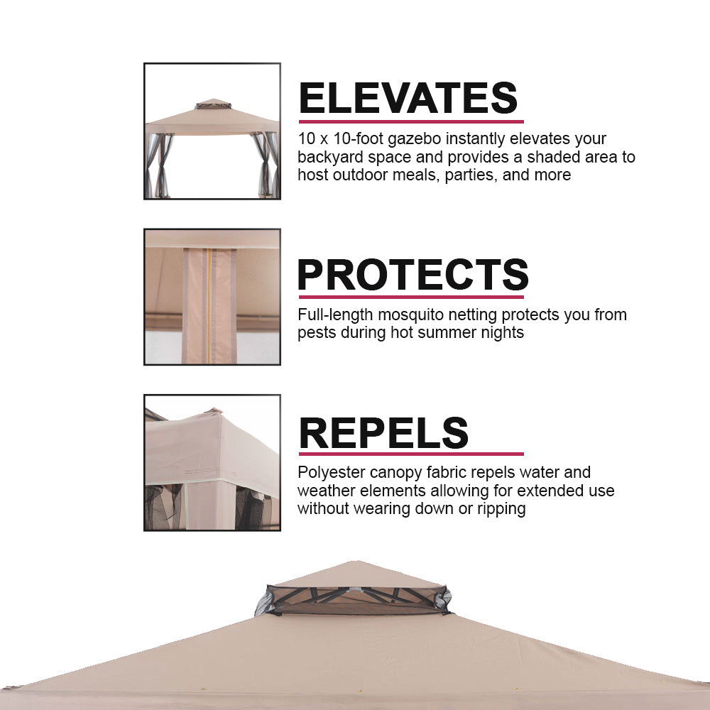 Sunjoy 10 x 10 Ft Hampton Soft Top Steel Gazebo w/ Netting, Brown (For Parts) - VMInnovations